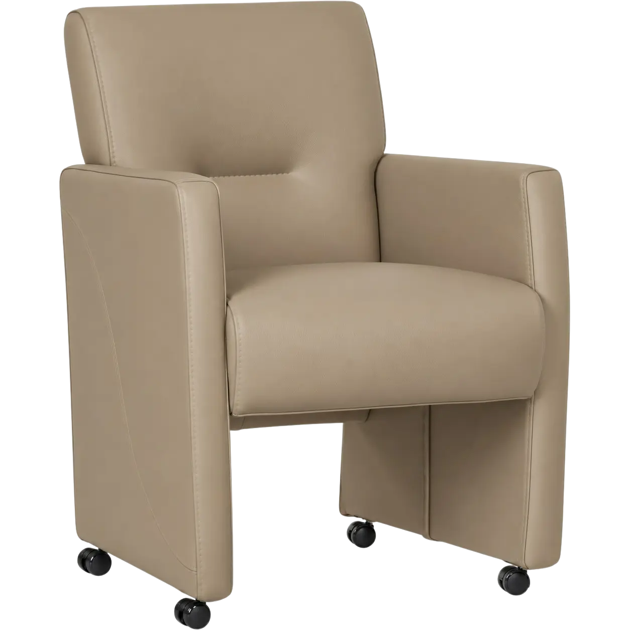 afbeelding van Leren eetkamerstoel Pleasure - Toledo Mastic (taupe/bruin) - Met handgreep zwart