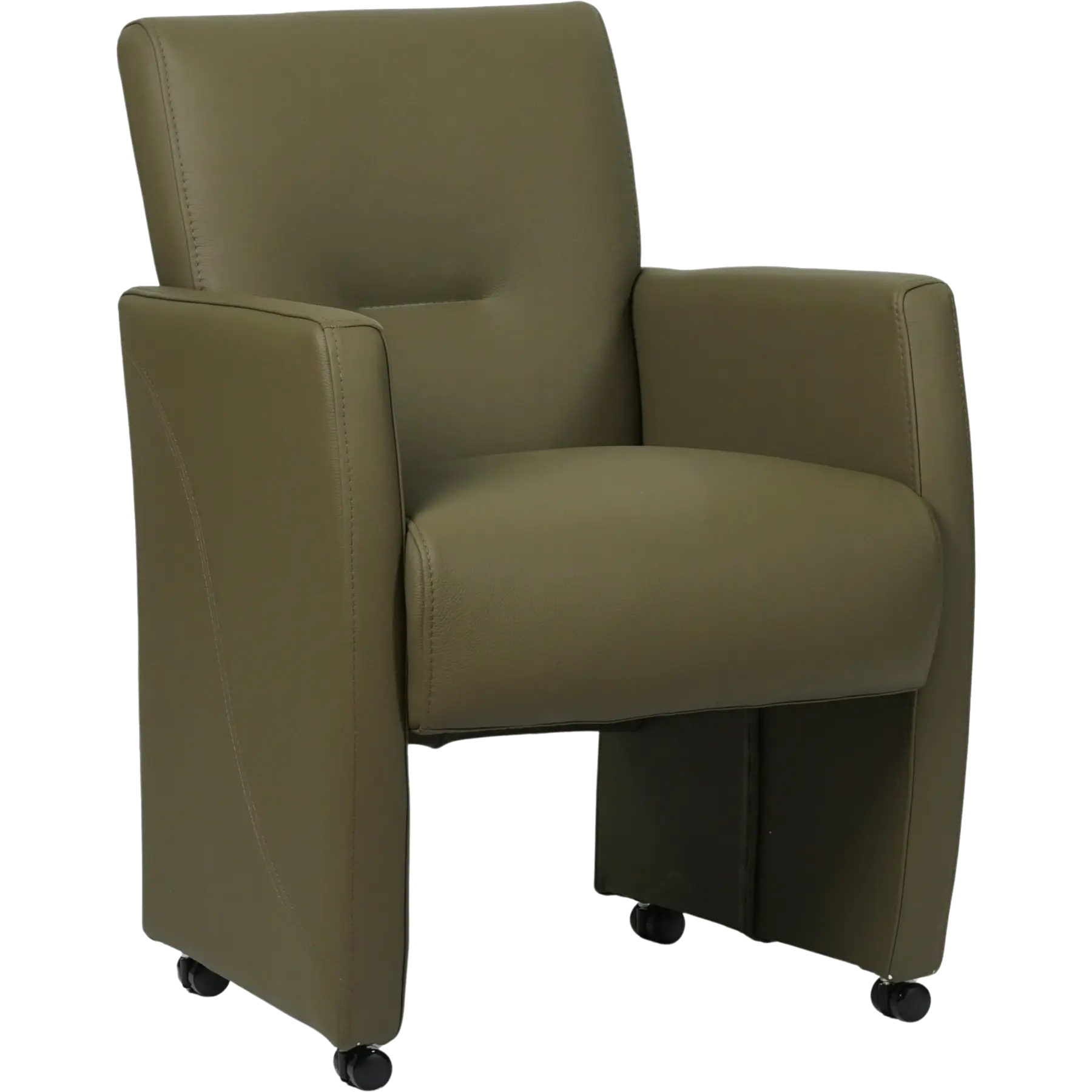afbeelding van Leren eetkamerstoel Pleasure - Toledo Olive (olijf/goen) - Met handgreep RVS