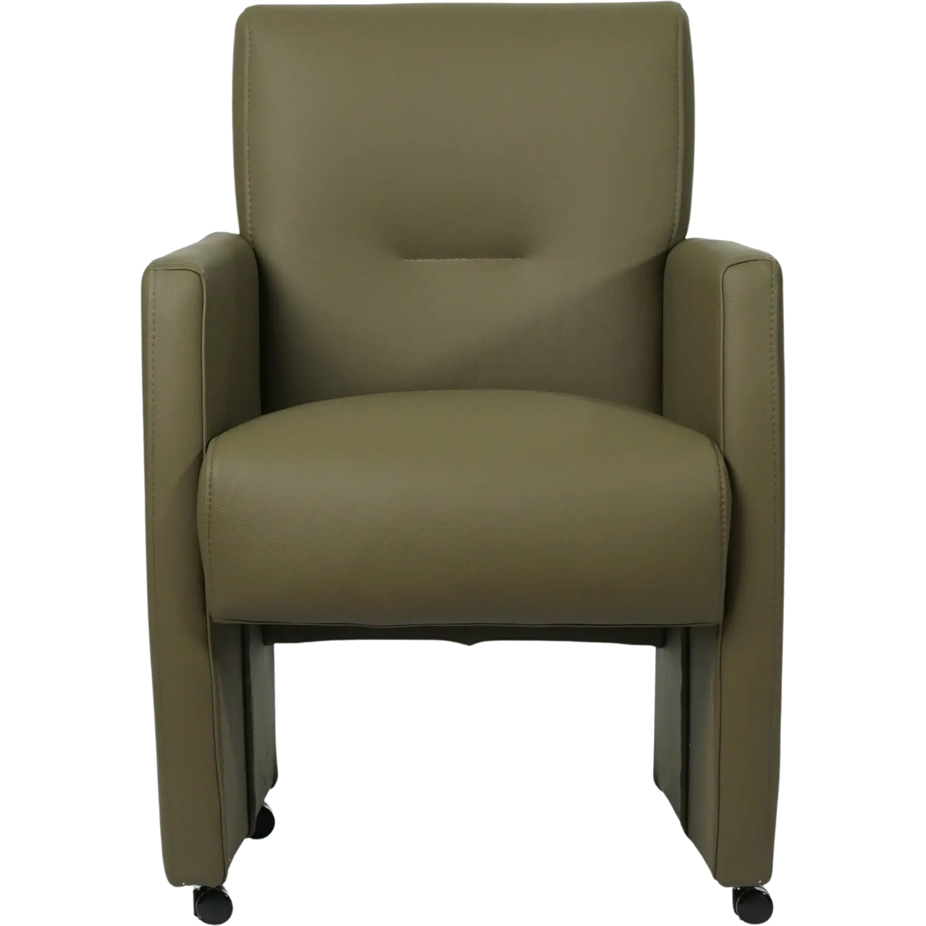 afbeelding van Leren eetkamerstoel Pleasure - Toledo Olive (olijf/goen) - Met handgreep RVS