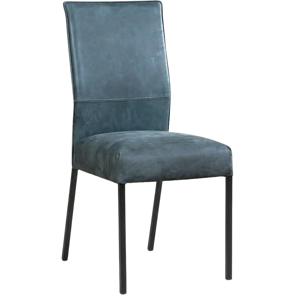 afbeelding van Leren eetkamerstoel Real - Kenia Denim (blauw) - Poten staal vierkant zwart
