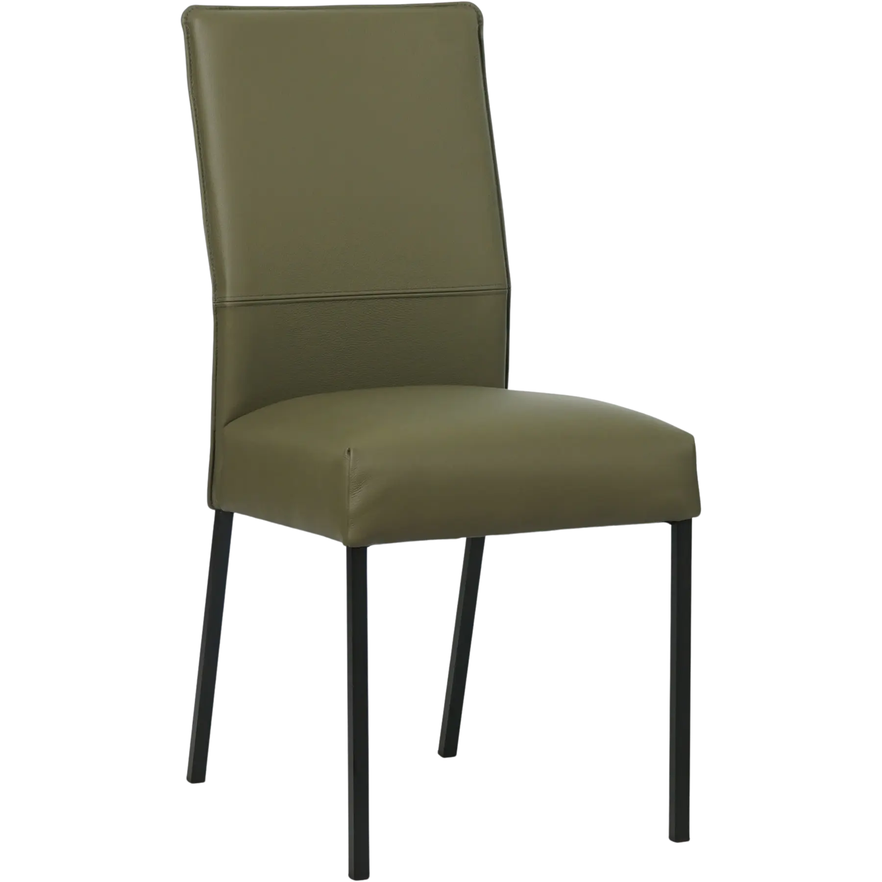 afbeelding van Leren eetkamerstoel Real - Toledo Olive (olijf/goen) - Poten staal vierkant zwart