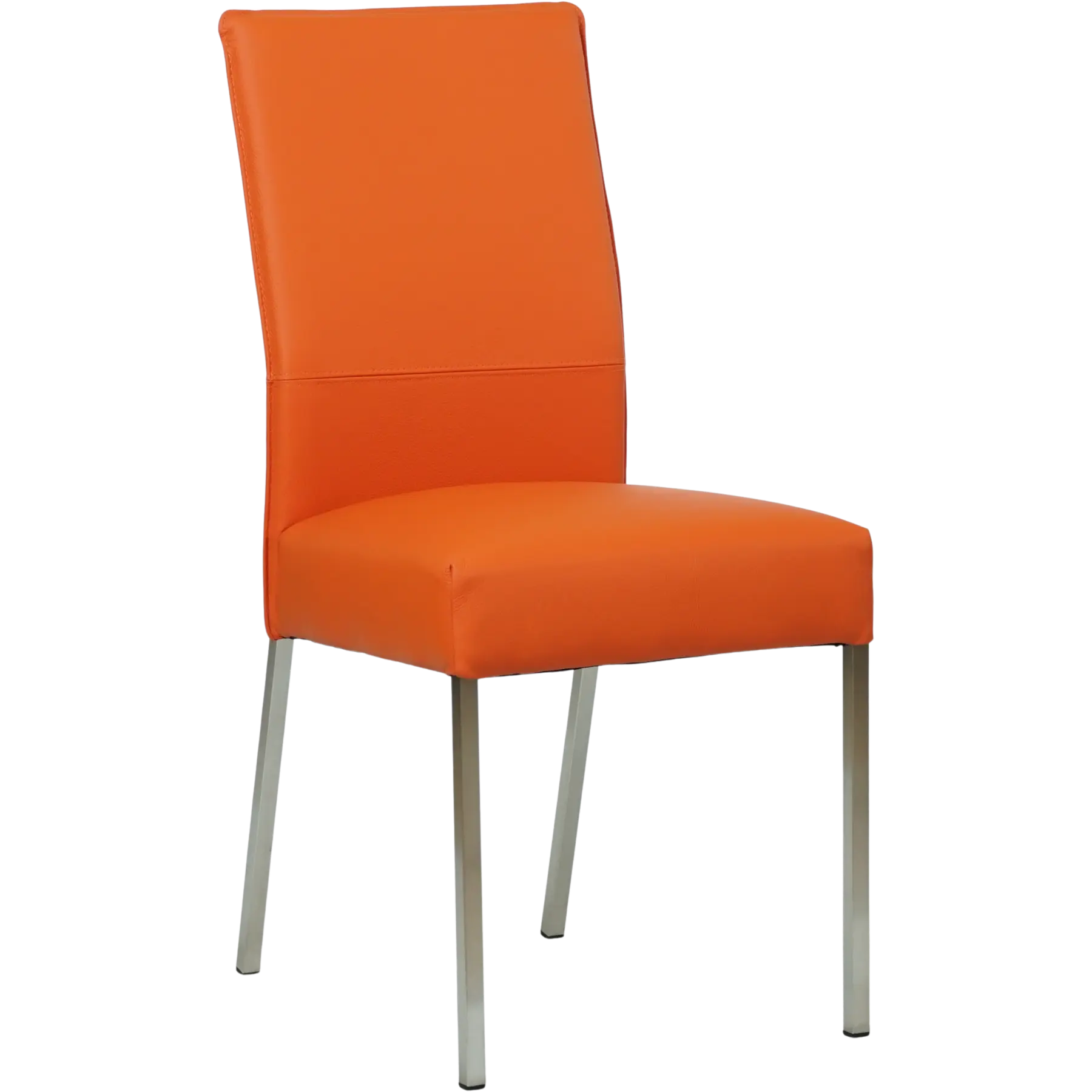 afbeelding van Leren eetkamerstoel Real - Toledo Orange (oranje) - Poten staal vierkant RVS