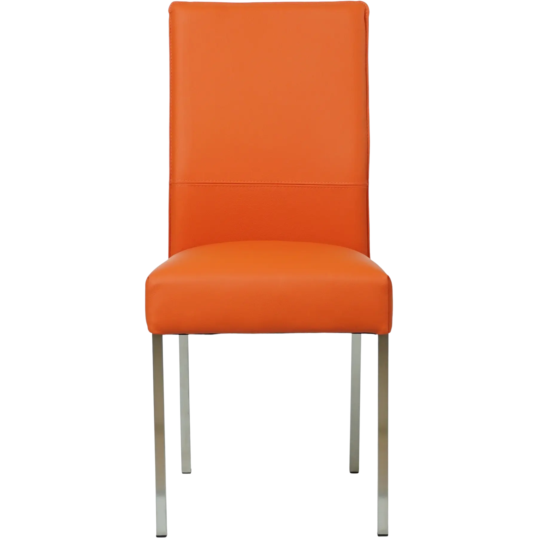 afbeelding van Leren eetkamerstoel Real - Toledo Orange (oranje) - Poten staal vierkant RVS