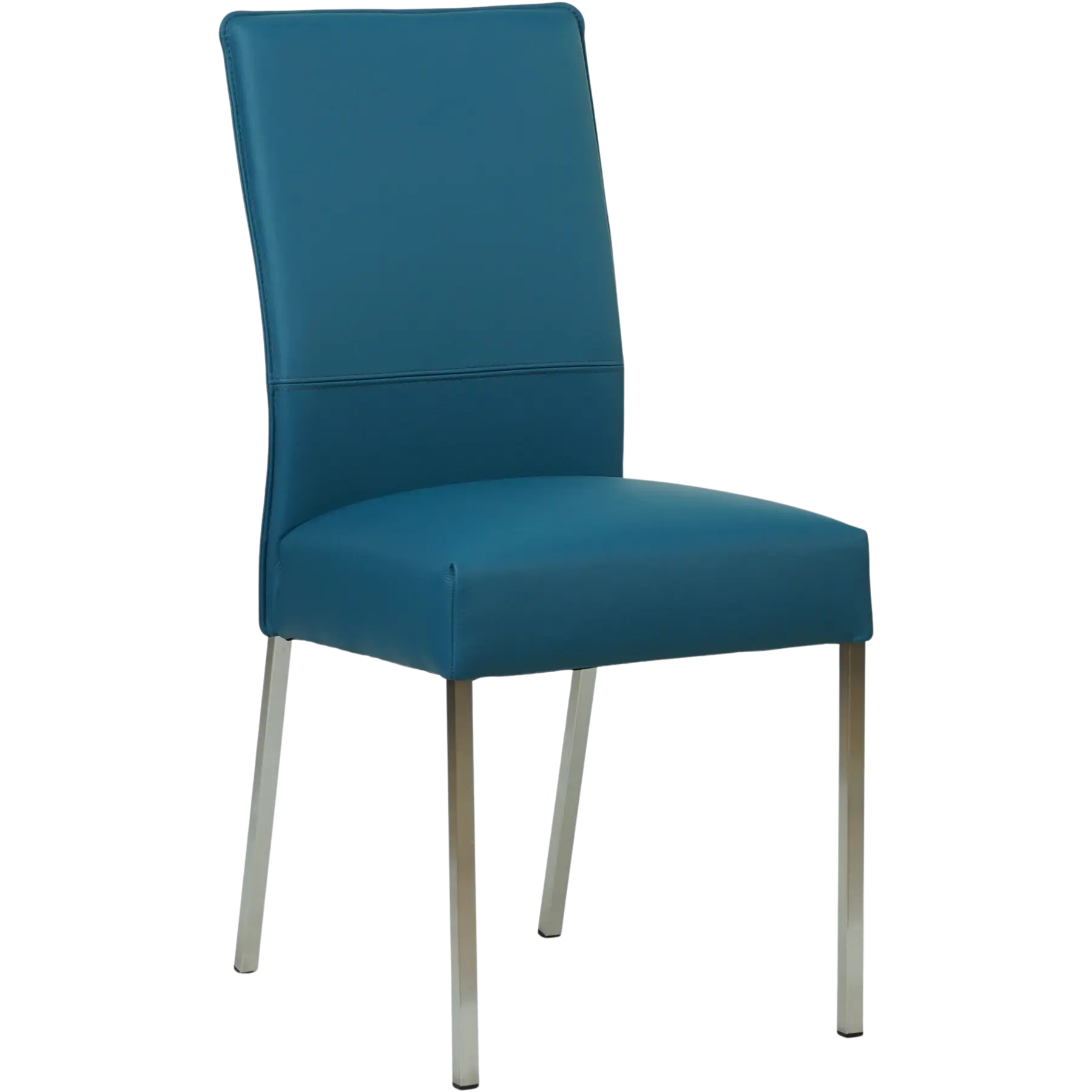 afbeelding van Leren eetkamerstoel Real - Toledo Turquoise (blauw) - Poten staal vierkant RVS