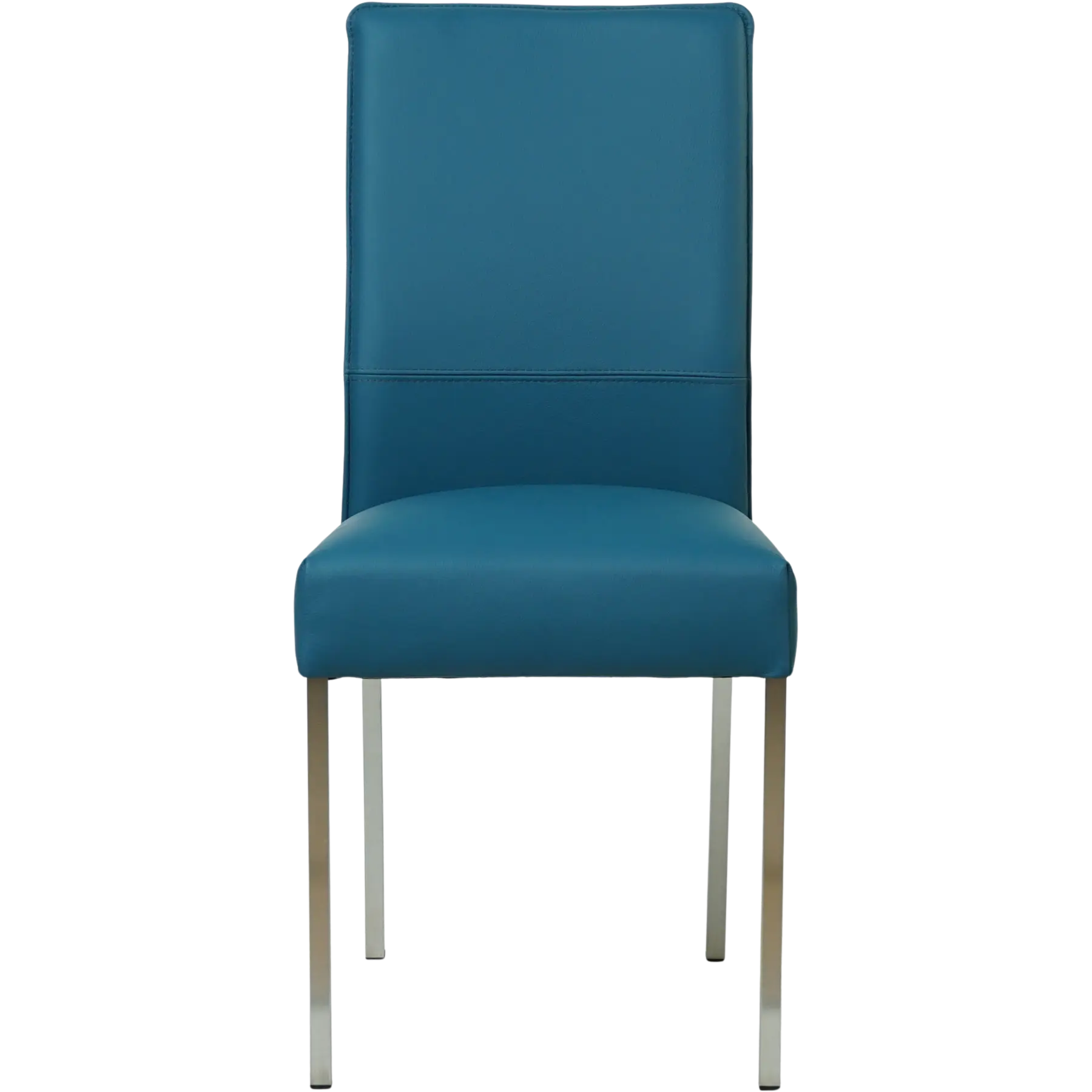 afbeelding van Leren eetkamerstoel Real - Toledo Turquoise (blauw) - Poten staal vierkant RVS