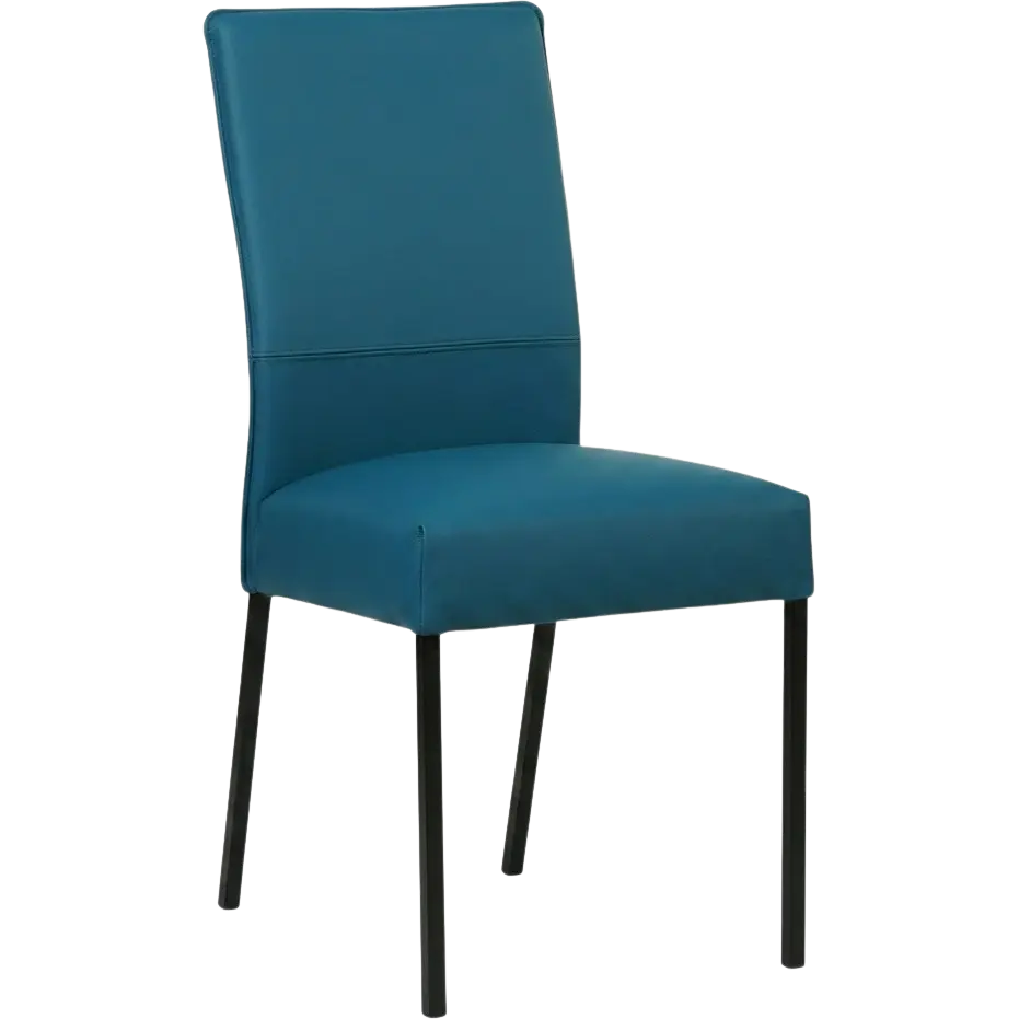 afbeelding van Leren eetkamerstoel Real - Toledo Turquoise (blauw) - Poten staal vierkant zwart
