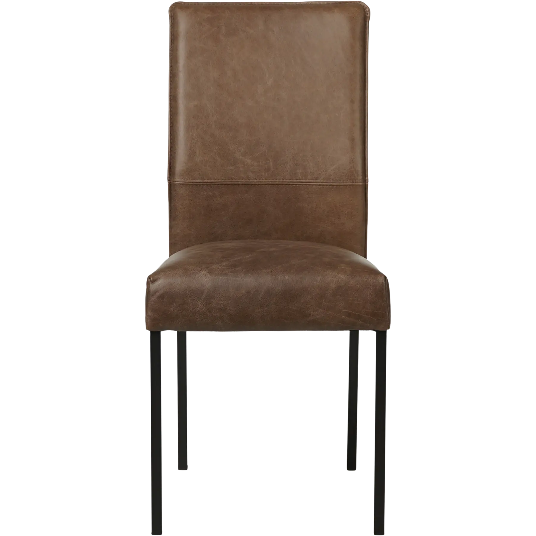 afbeelding van Leren eetkamerstoel Real - Vintage Brown (bruin) - Poten staal vierkant zwart