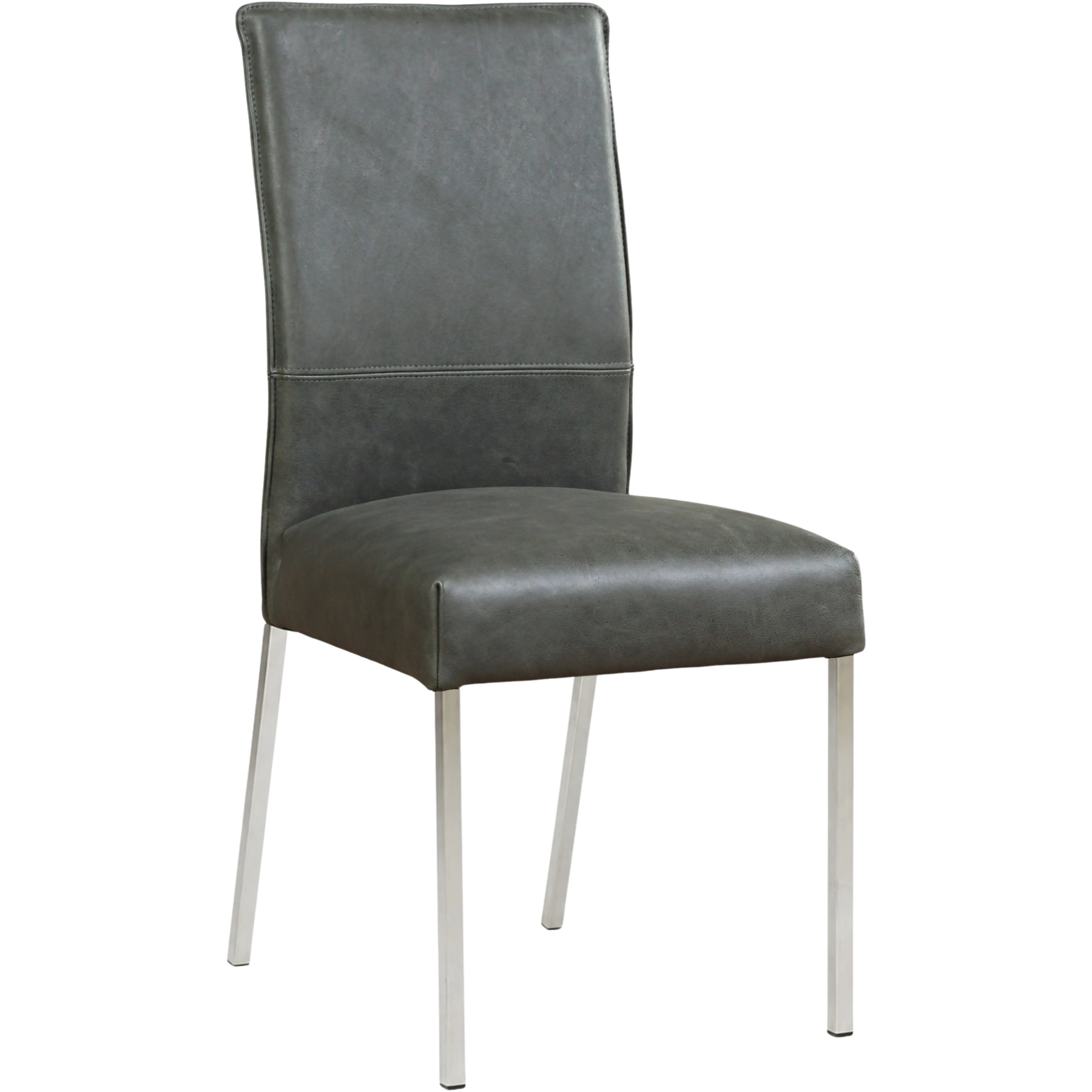 afbeelding van Leren eetkamerstoel Real - Vintage Grey (grijs) - Poten staal vierkant RVS