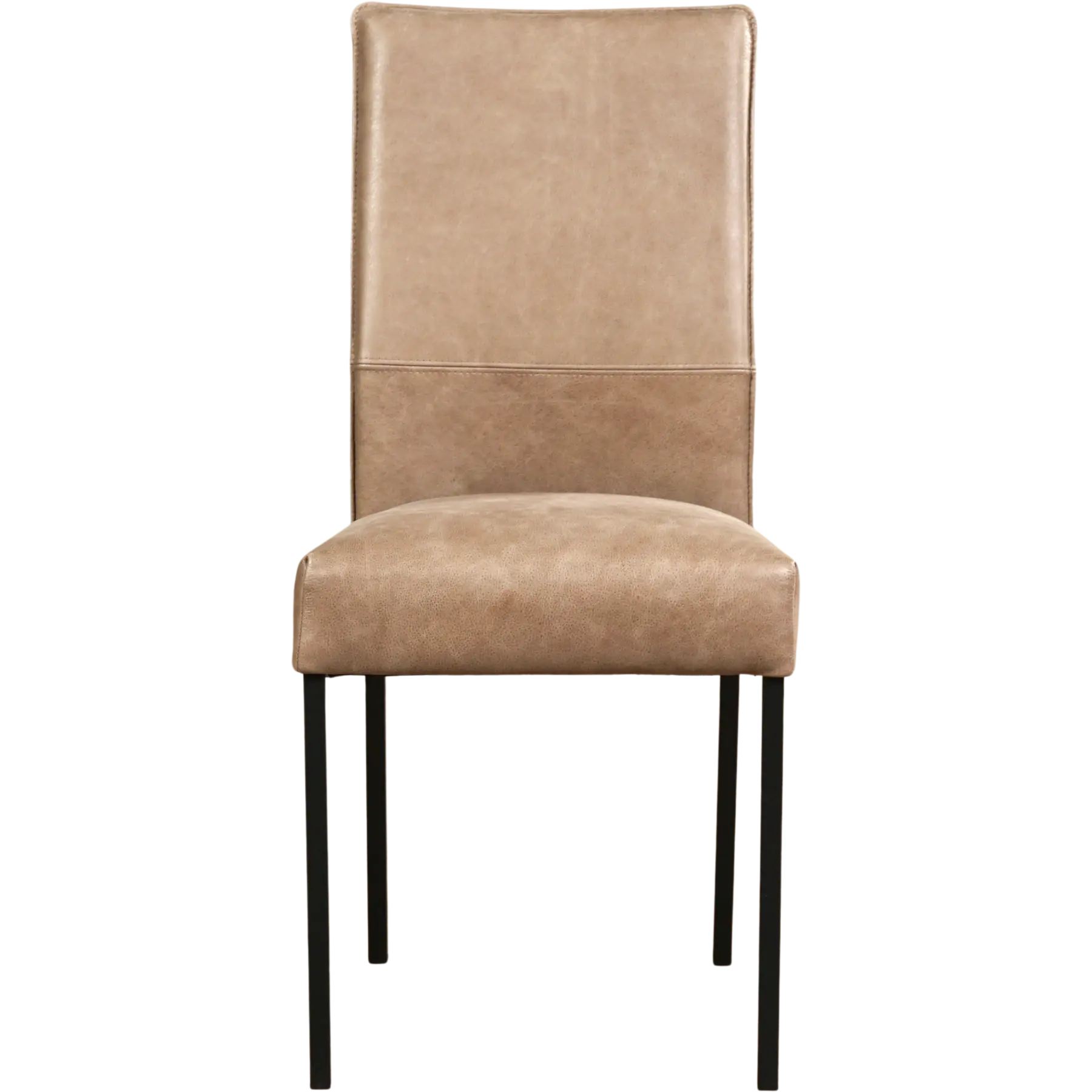 afbeelding van Leren eetkamerstoel Real - Vintage Taupe (taupe/bruin) - Poten staal vierkant zwart