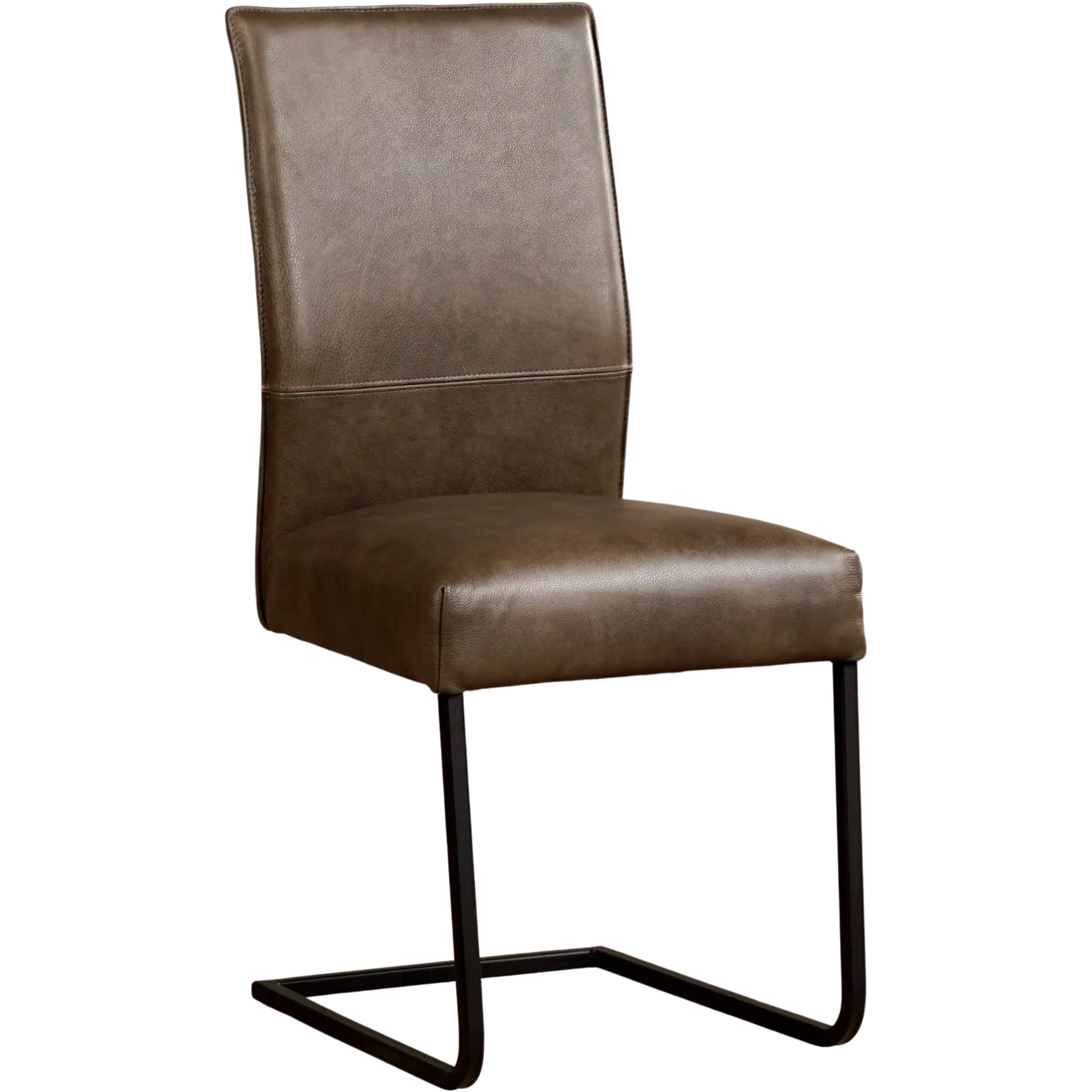 afbeelding van Leren eetkamerstoel Remix - Granada Ash (grijs/bruin) - Sledepoot staal vierkant zwart