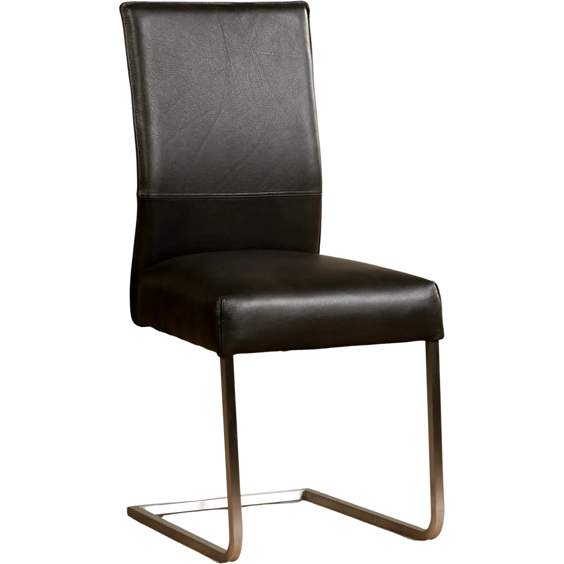 afbeelding van Leren eetkamerstoel Remix - Granada Graphite (donkergrijs) - Sledepoot staal vierkant RVS