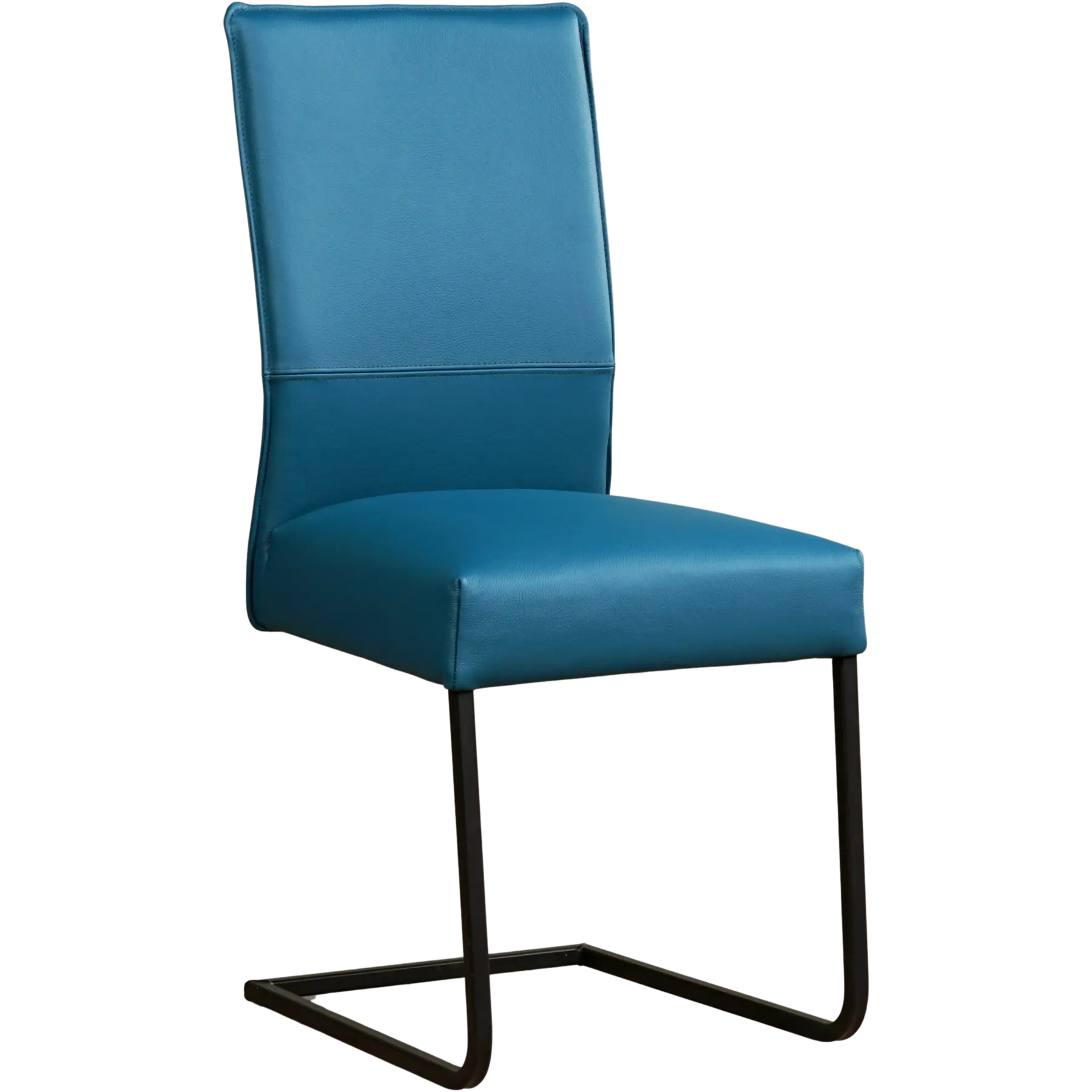 afbeelding van Leren eetkamerstoel Remix - Hermes Turquoise (blauw) - Sledepoot staal vierkant zwart