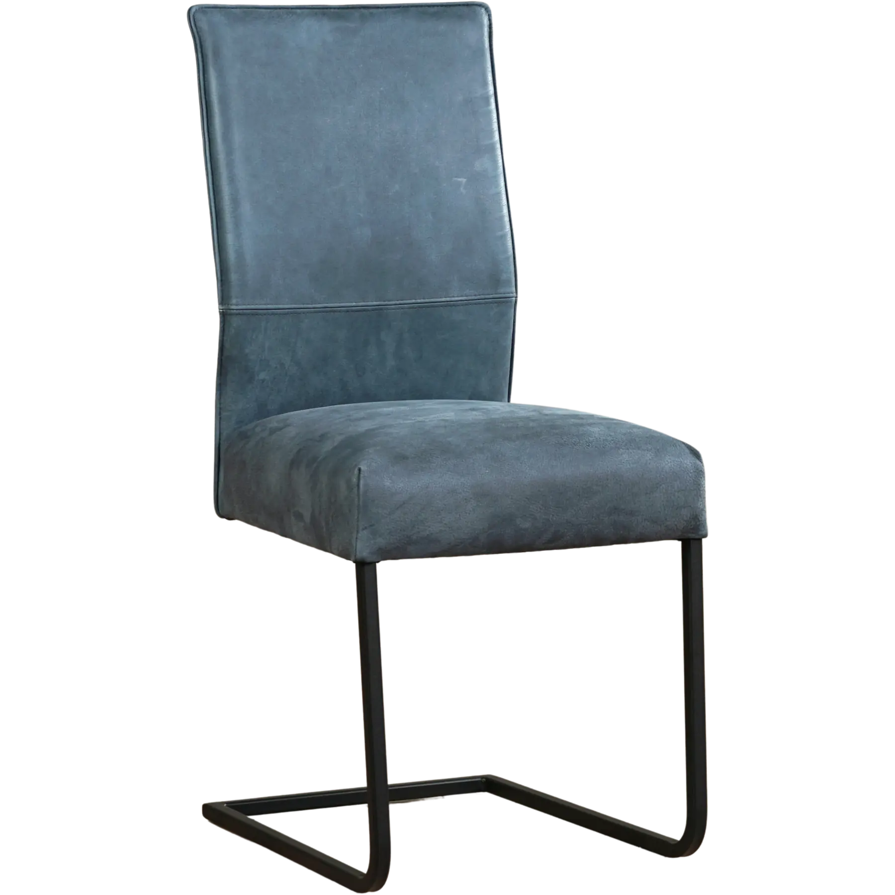 afbeelding van Leren eetkamerstoel Remix - Kenia Denim (blauw) - Sledepoot staal vierkant zwart