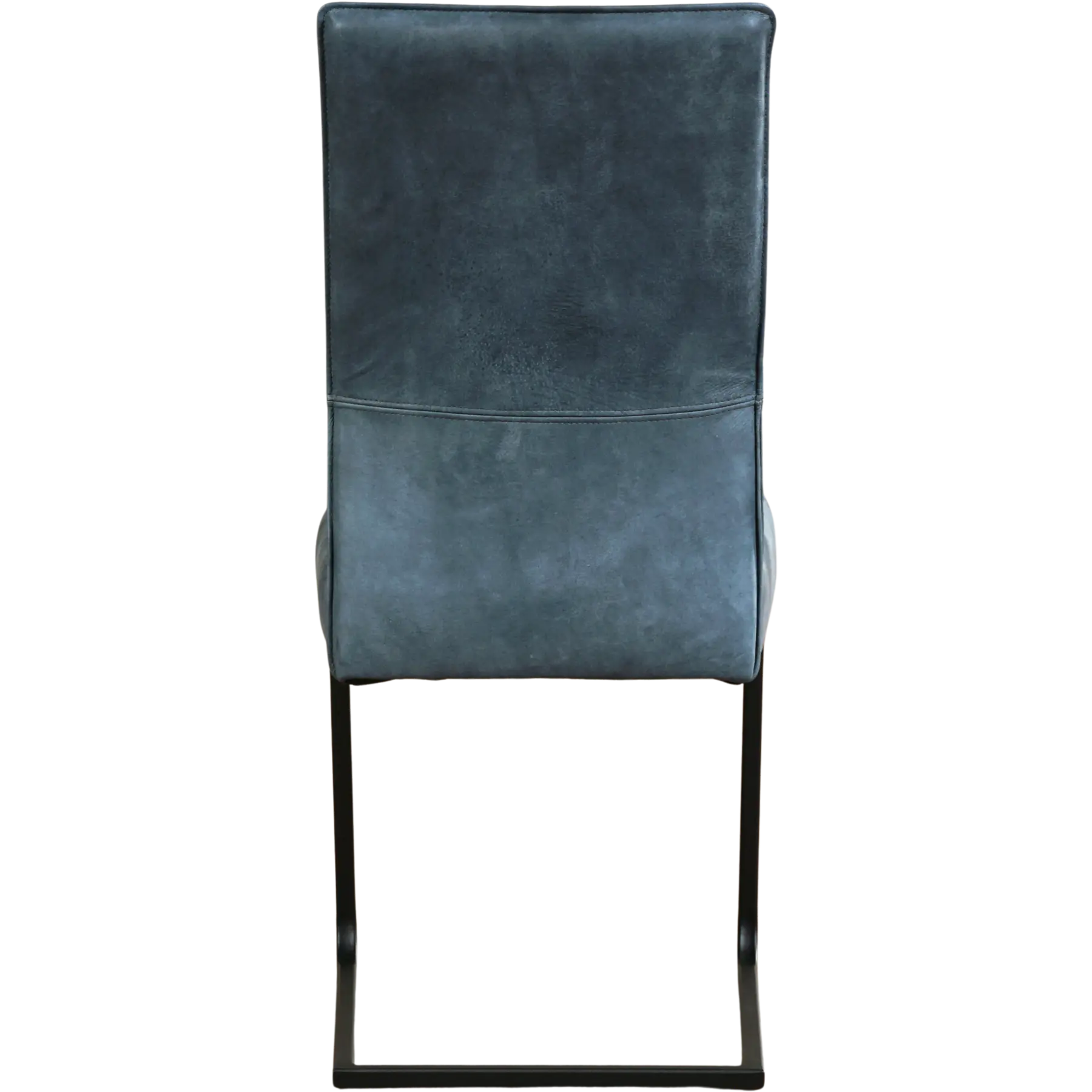 afbeelding van Leren eetkamerstoel Remix - Kenia Denim (blauw) - Sledepoot staal vierkant zwart