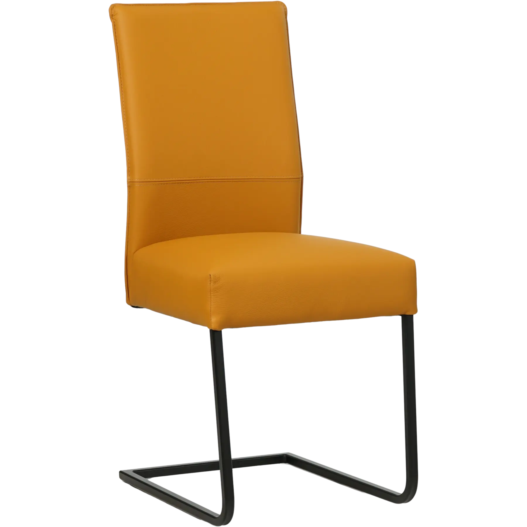 afbeelding van Leren eetkamerstoel Remix - Toledo Leem (geel/bruin) - Sledepoot staal vierkant zwart