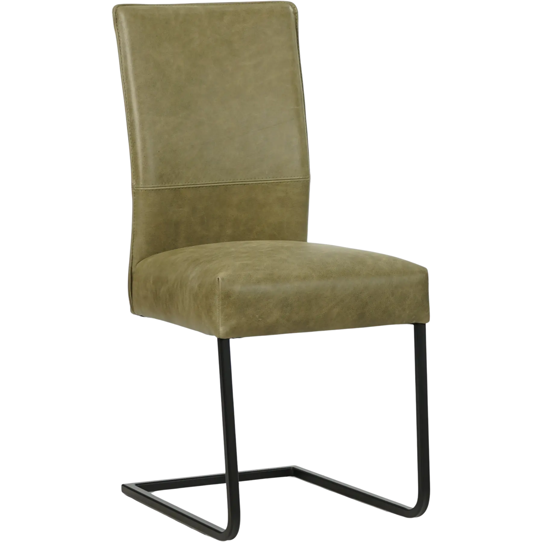 afbeelding van Leren eetkamerstoel Remix - Vintage Olive (olijf/groen) - Sledepoot staal vierkant zwart