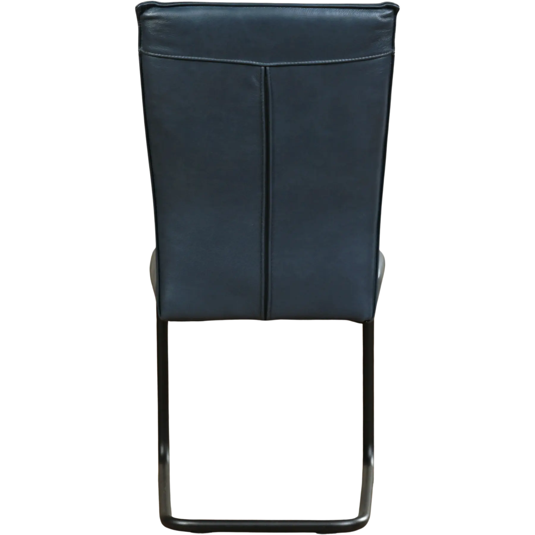 afbeelding van Leren eetkamerstoel Retro - Granada Blue (blauw) - Sledepoot staal rond zwart