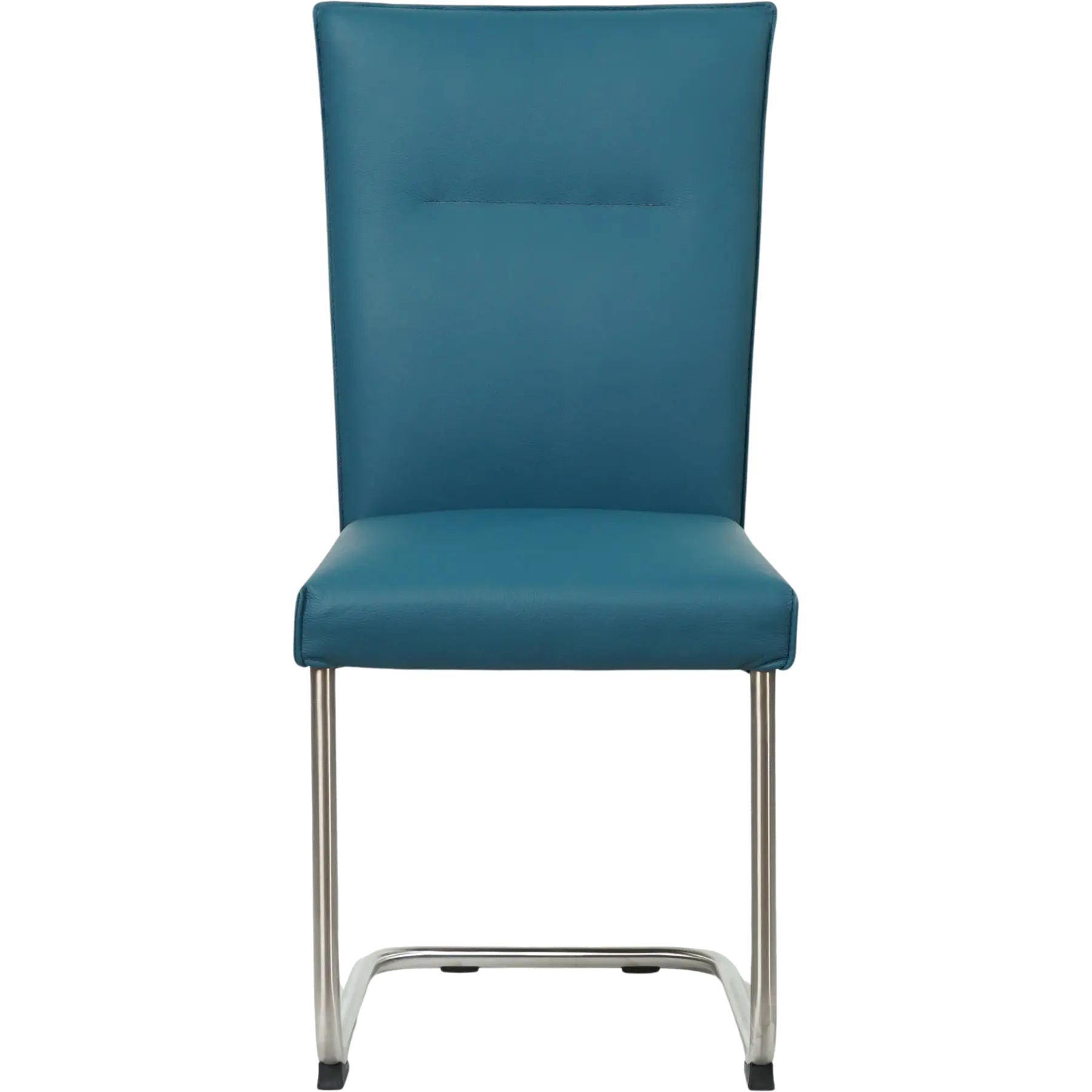 afbeelding van Leren eetkamerstoel Retro - Hermes Turquoise (blauw) - Sledepoot staal rond RVS
