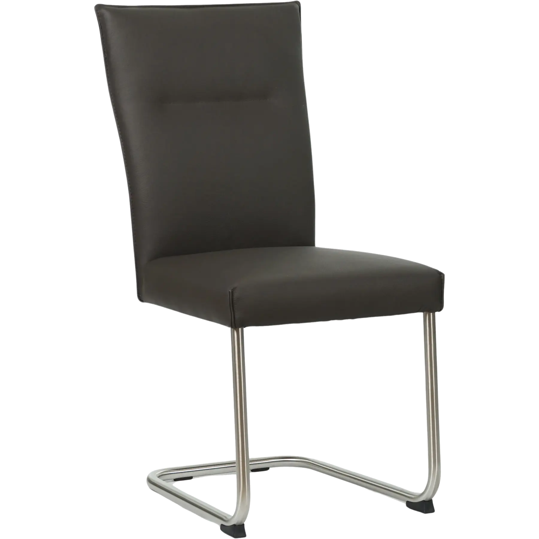 afbeelding van Leren eetkamerstoel Retro - Toledo Caffe (donkerbruin) - Sledepoot staal rond RVS