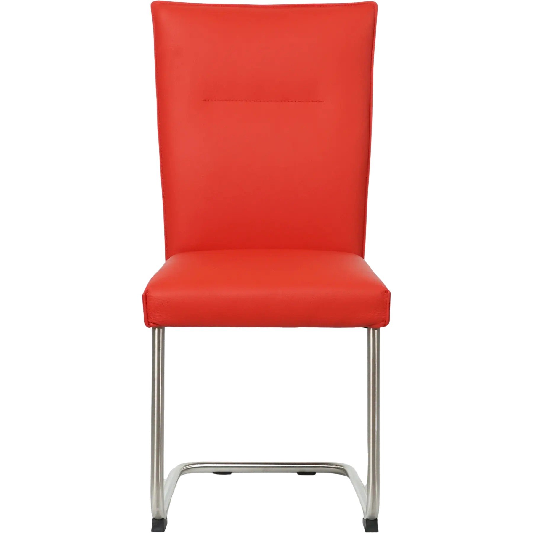 afbeelding van Leren eetkamerstoel Retro - Toledo Ferrari (felrood) - Sledepoot staal rond RVS