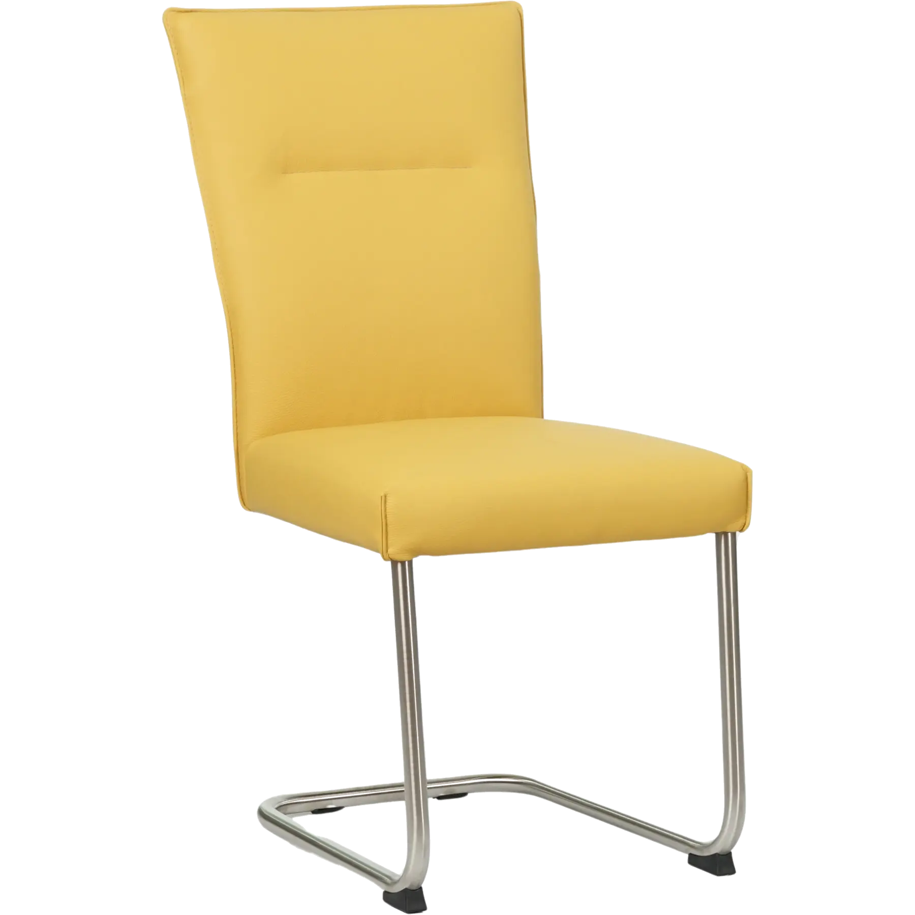 afbeelding van Leren eetkamerstoel Retro - Toledo Giallo (geel) - Sledepoot staal rond RVS