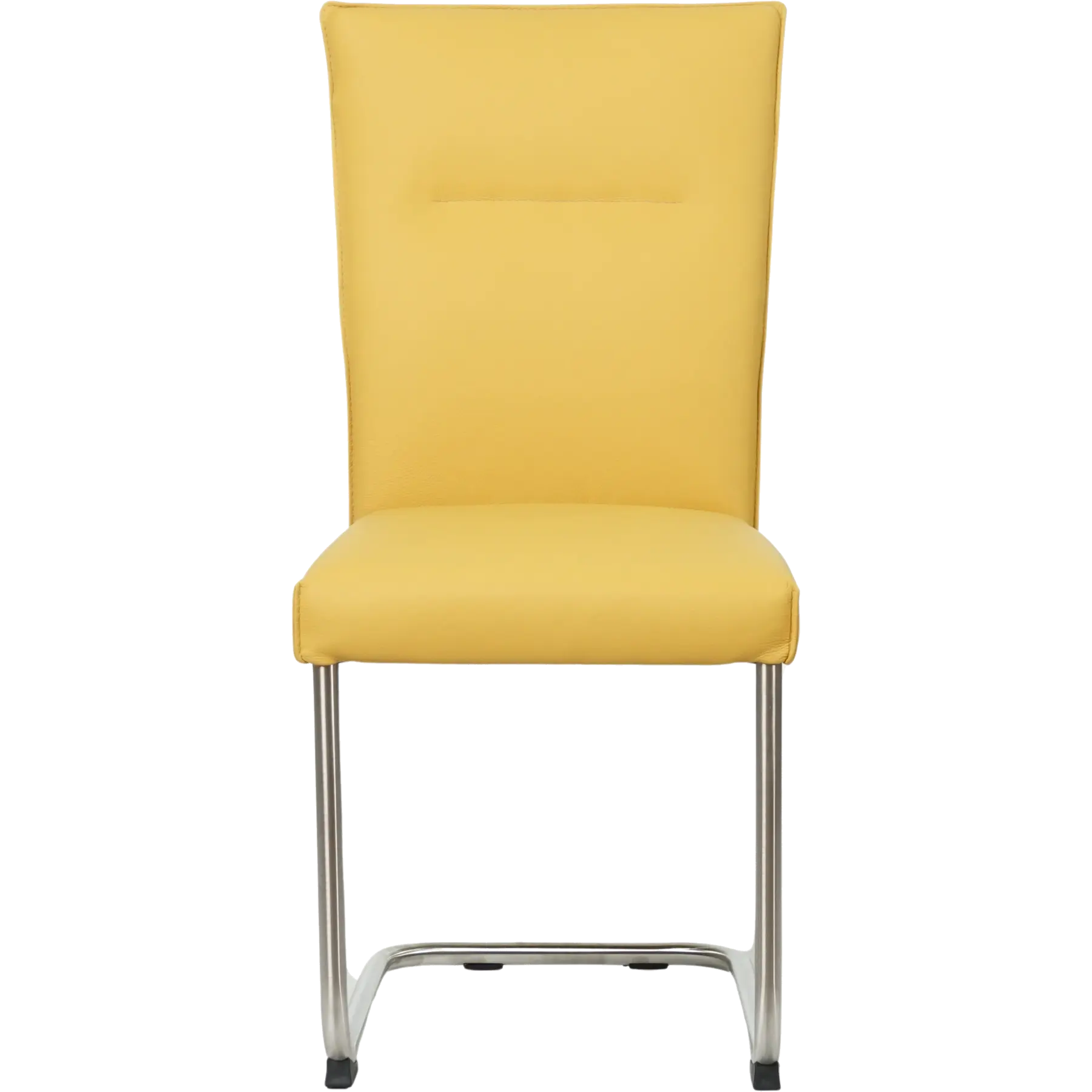 afbeelding van Leren eetkamerstoel Retro - Toledo Giallo (geel) - Sledepoot staal rond RVS