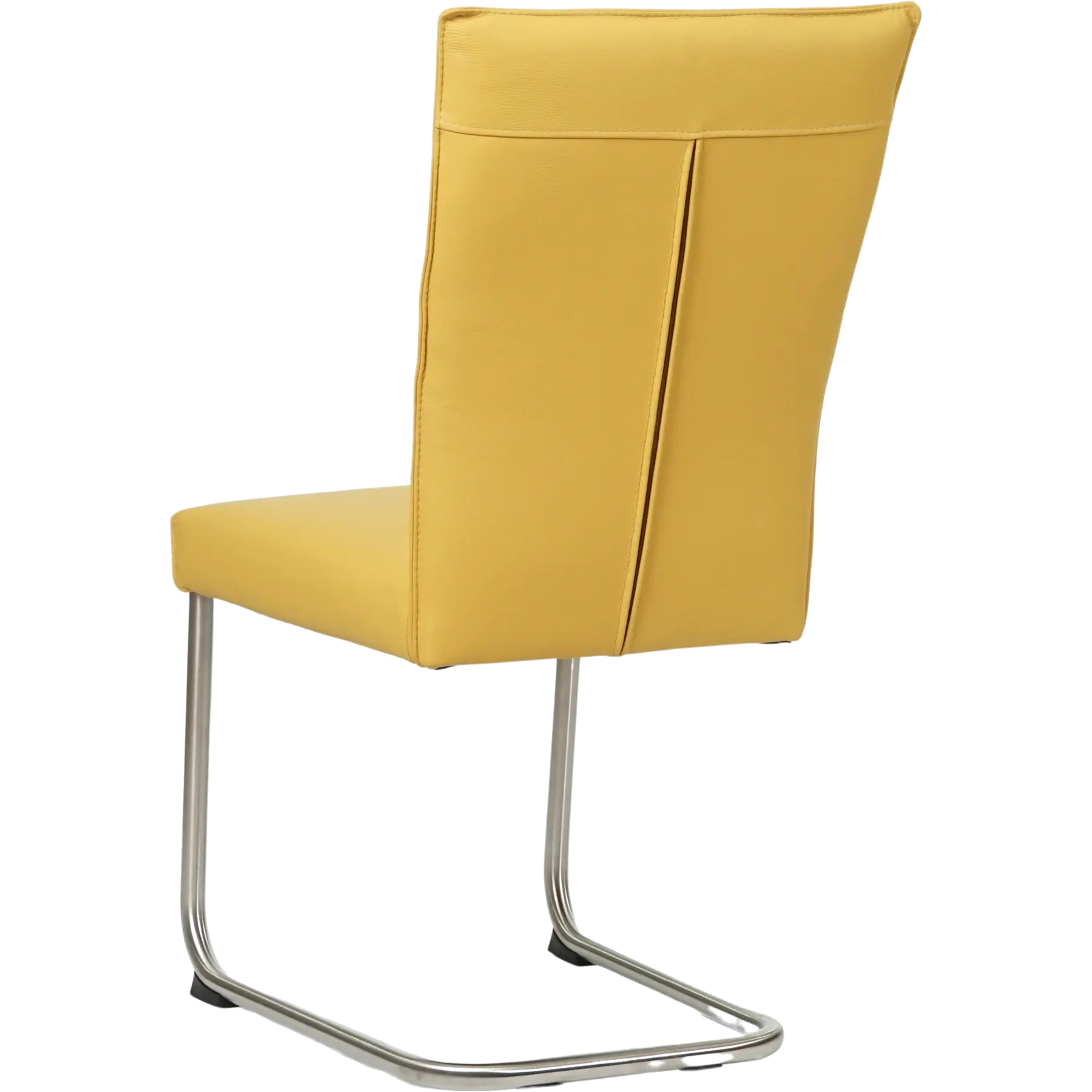 afbeelding van Leren eetkamerstoel Retro - Toledo Giallo (geel) - Sledepoot staal rond RVS