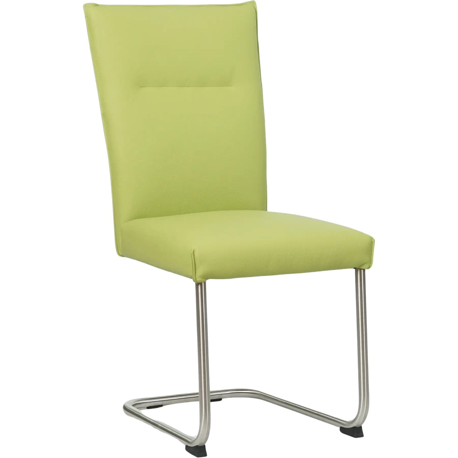 afbeelding van Leren eetkamerstoel Retro - Toledo Lime (felgroen) - Sledepoot staal rond RVS