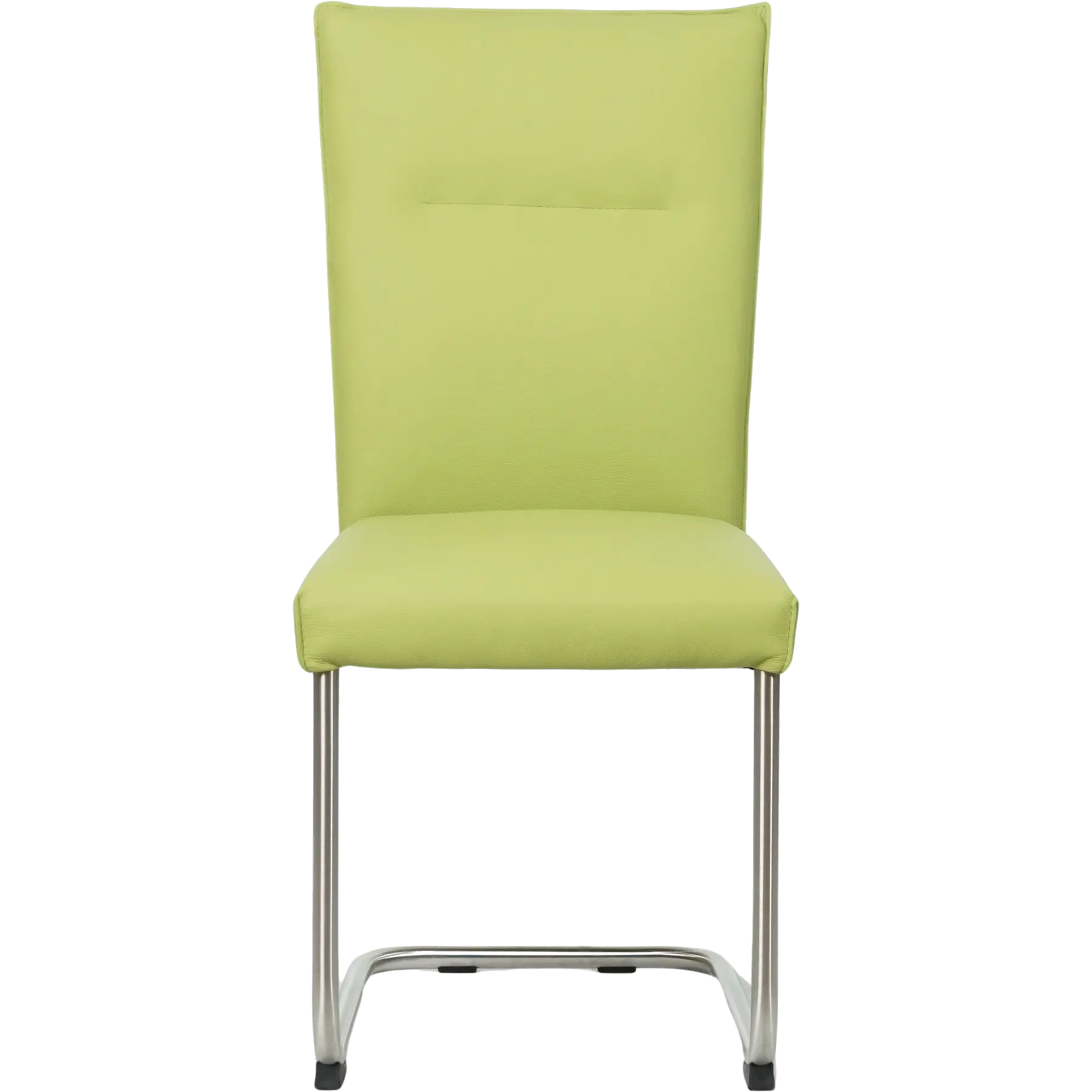 afbeelding van Leren eetkamerstoel Retro - Toledo Lime (felgroen) - Sledepoot staal rond RVS