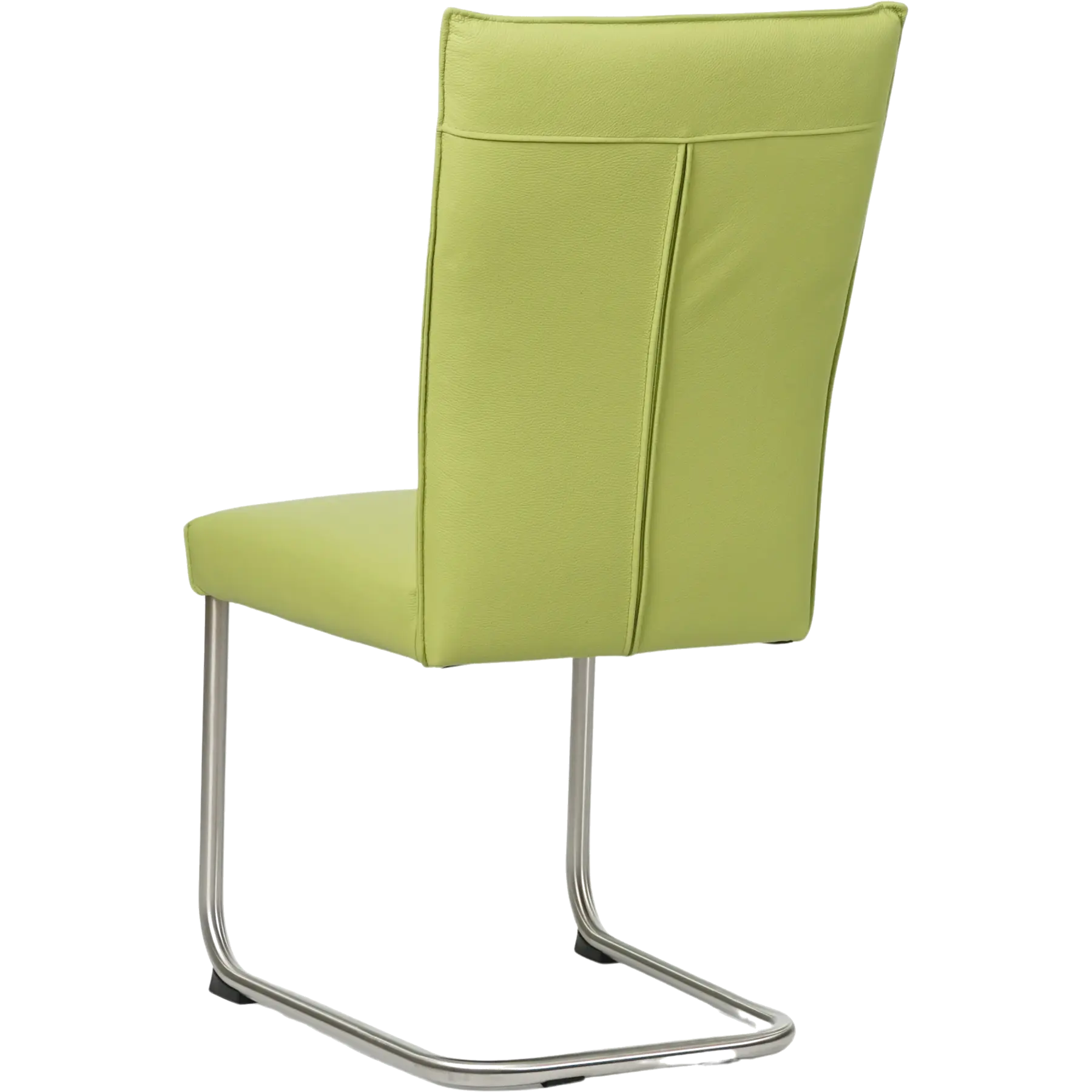 afbeelding van Leren eetkamerstoel Retro - Toledo Lime (felgroen) - Sledepoot staal rond RVS
