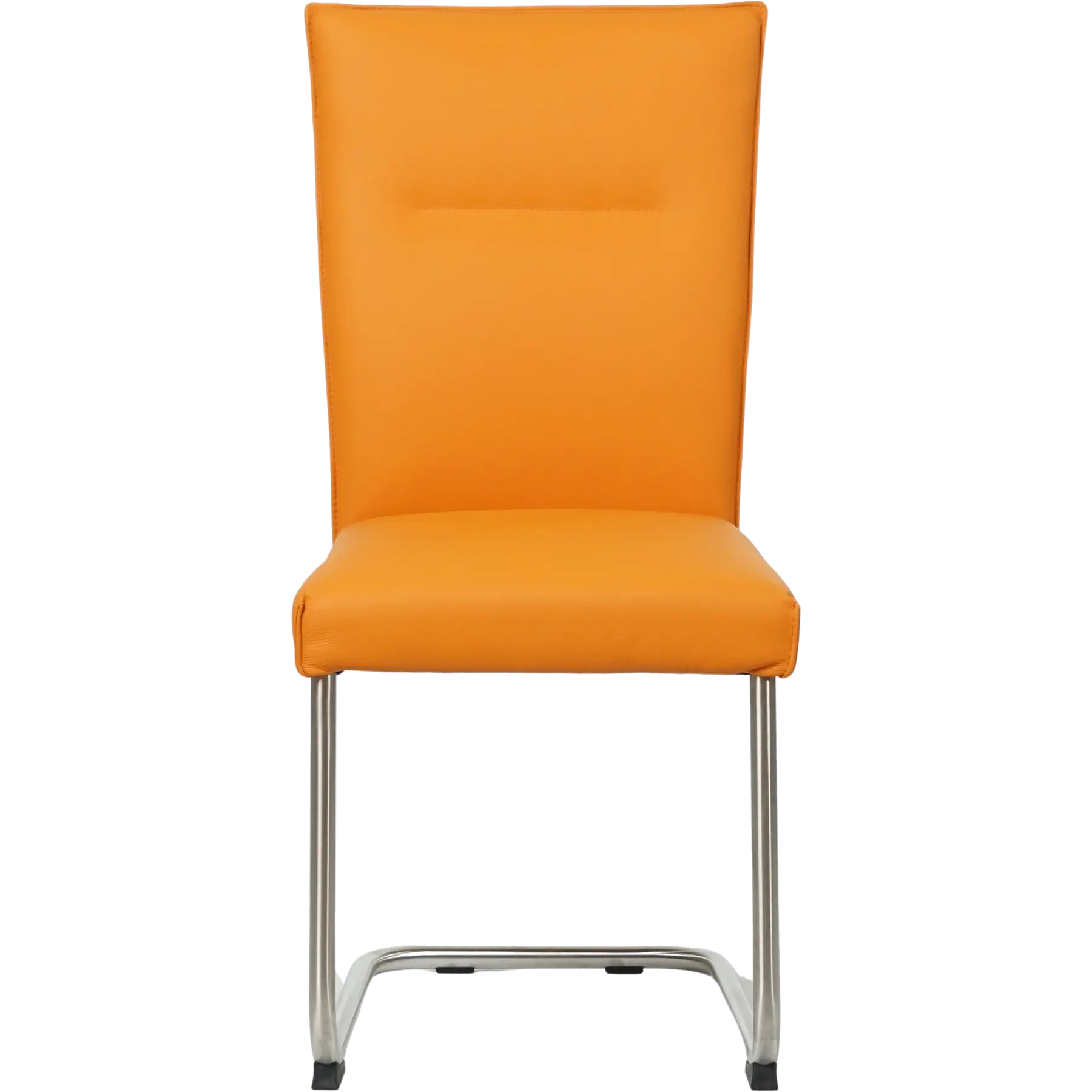 afbeelding van Leren eetkamerstoel Retro - Toledo Mandarin (oranje) - Sledepoot staal rond RVS