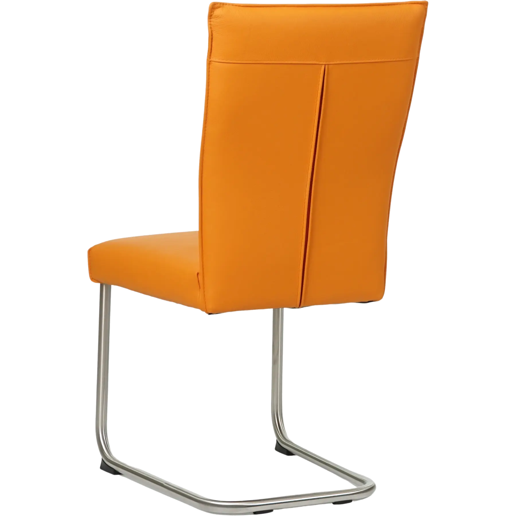 afbeelding van Leren eetkamerstoel Retro - Toledo Mandarin (oranje) - Sledepoot staal rond RVS