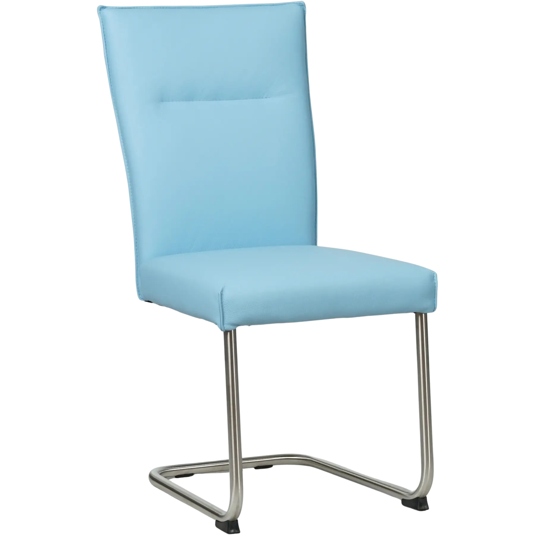 afbeelding van Leren eetkamerstoel Retro - Toledo Sky Blue (lichtblauw) - Sledepoot staal rond RVS