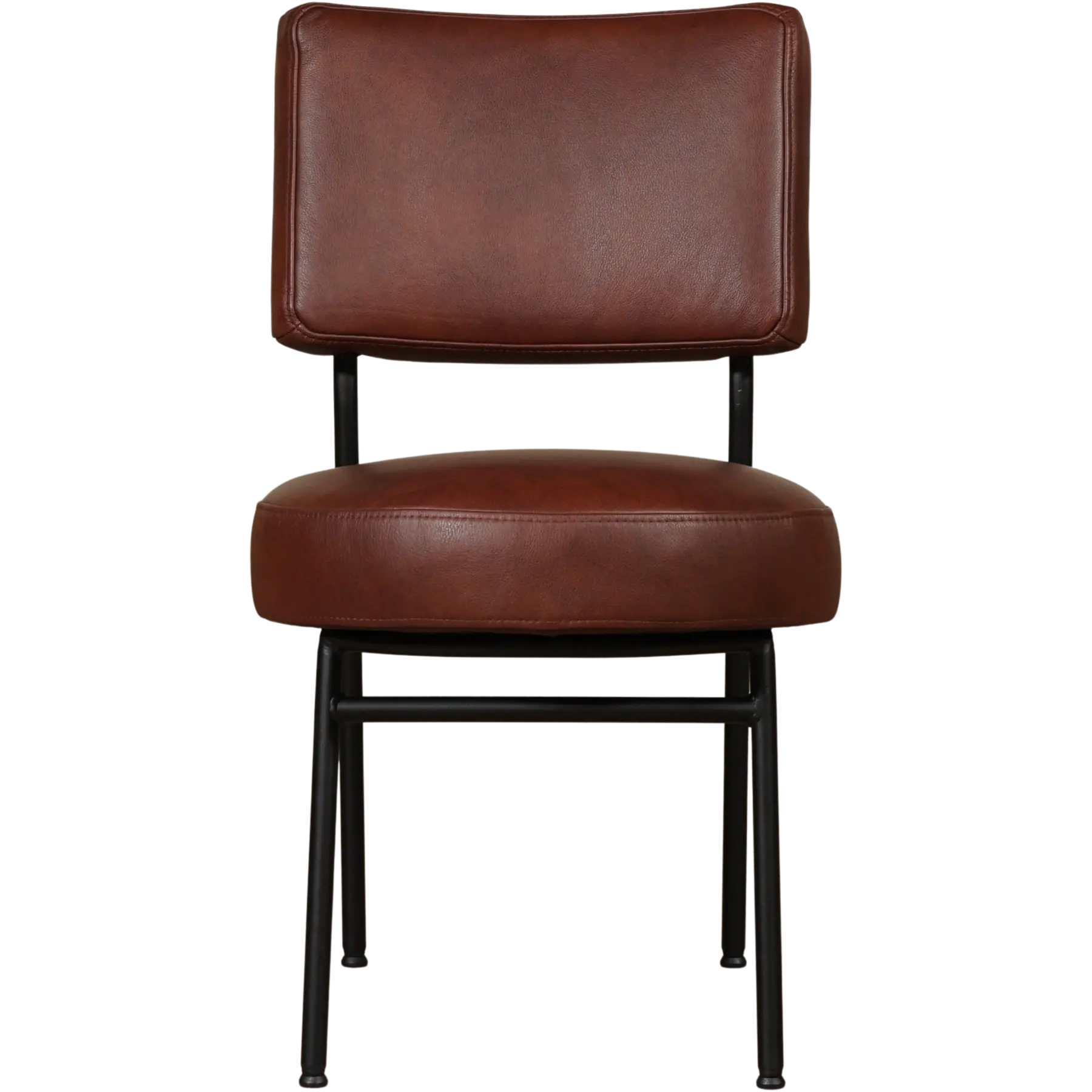 afbeelding van Leren eetkamerstoel Rondo - Granada Cognac (donkercognac) - Poten staal rond zwart