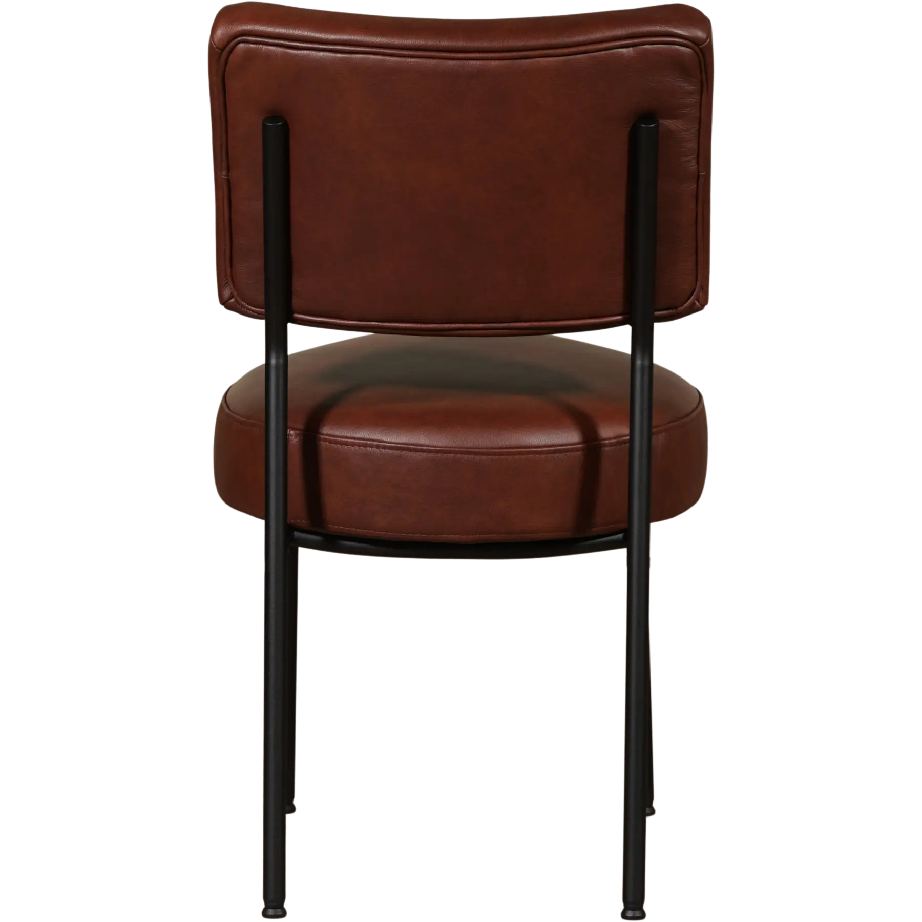 afbeelding van Leren eetkamerstoel Rondo - Granada Cognac (donkercognac) - Poten staal rond zwart