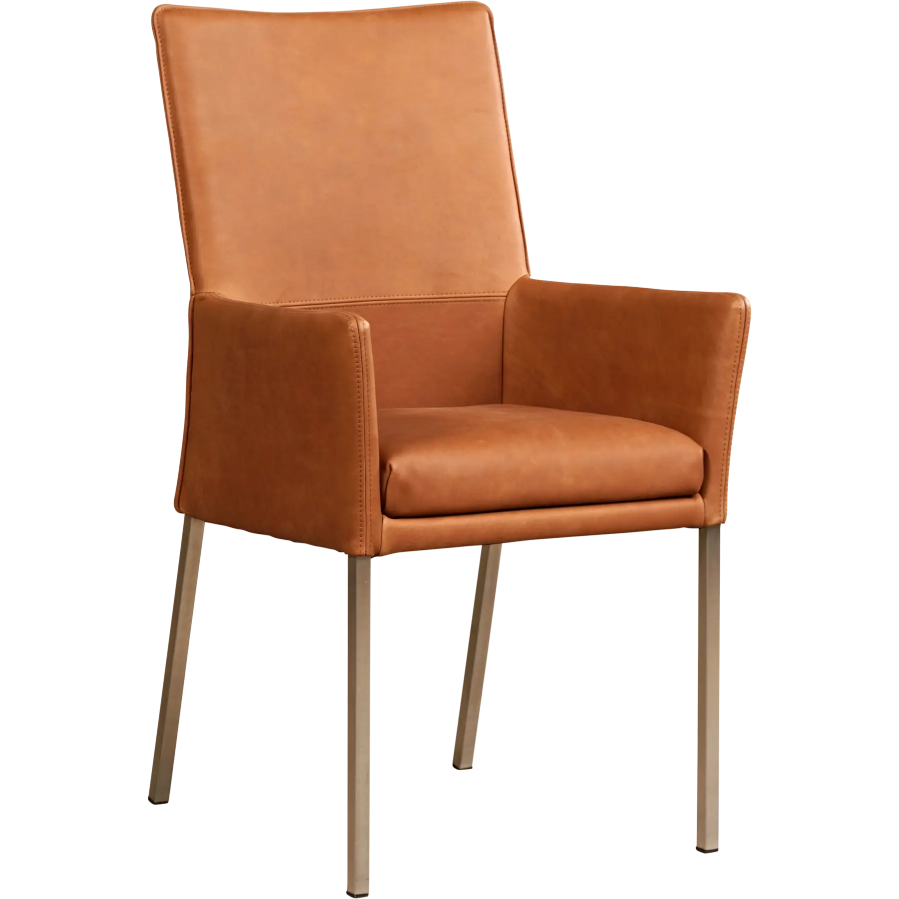 afbeelding van Leren eetkamerstoel Royal - Rancho Cognac (cognac) - Poten staal vierkant RVS