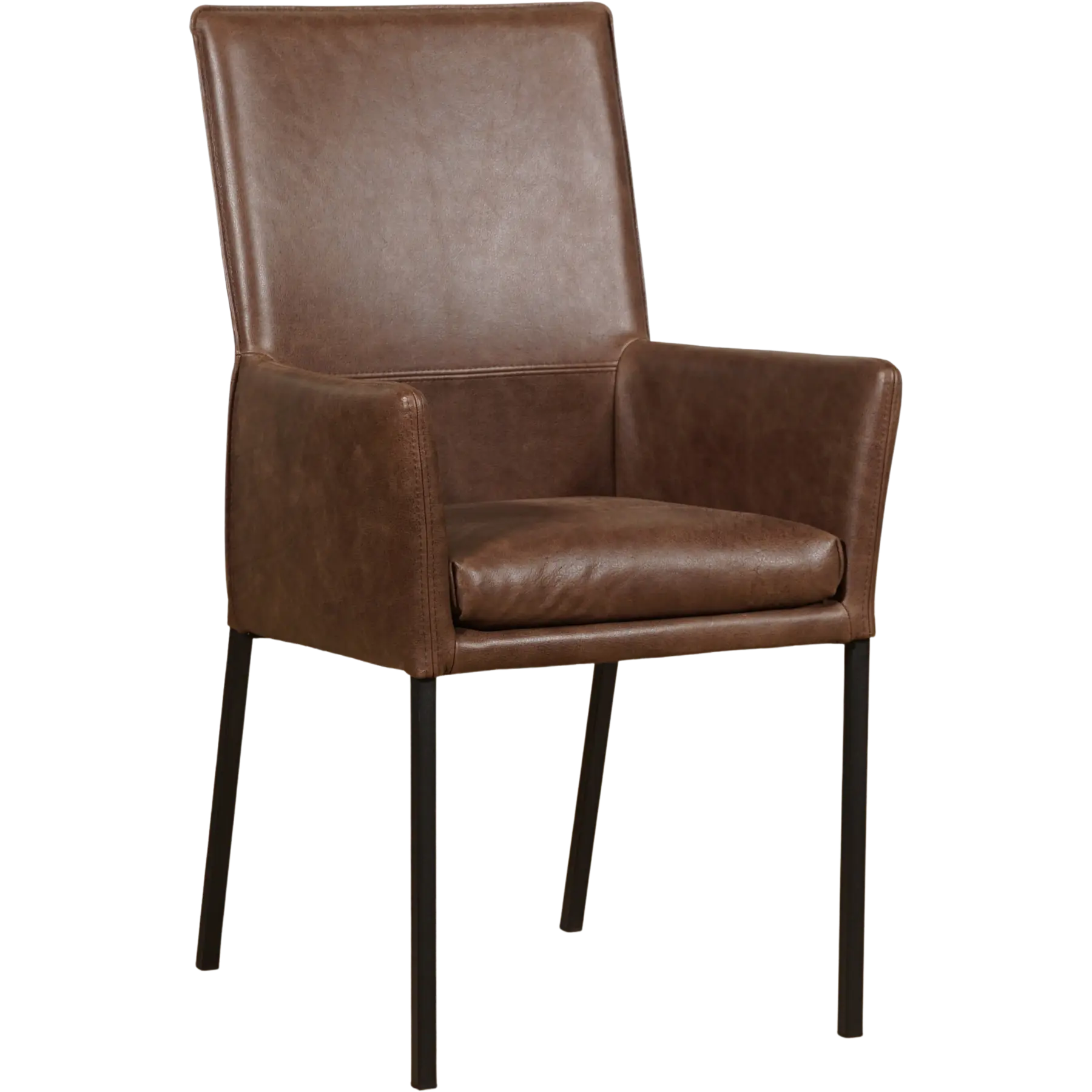 afbeelding van Leren eetkamerstoel Royal - Vintage Brown (bruin) - Poten staal vierkant zwart