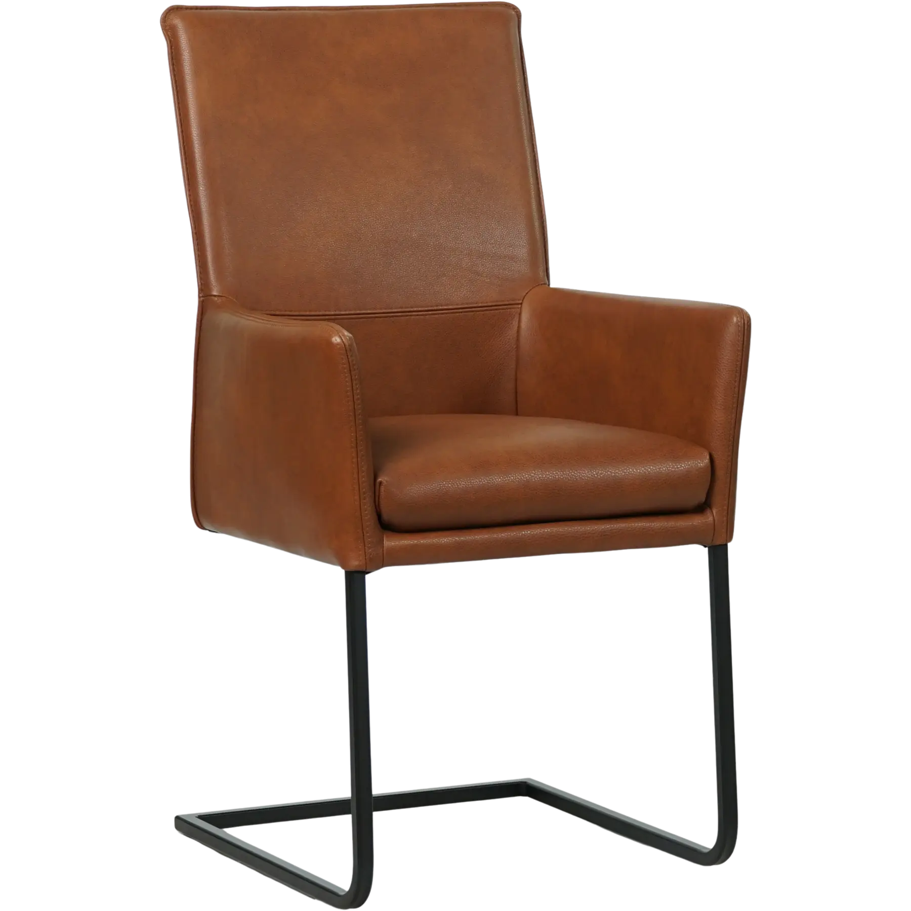 afbeelding van Leren eetkamerstoel Ruler - Granada Savannah (cognac) - Sledepoot staal vierkant zwart