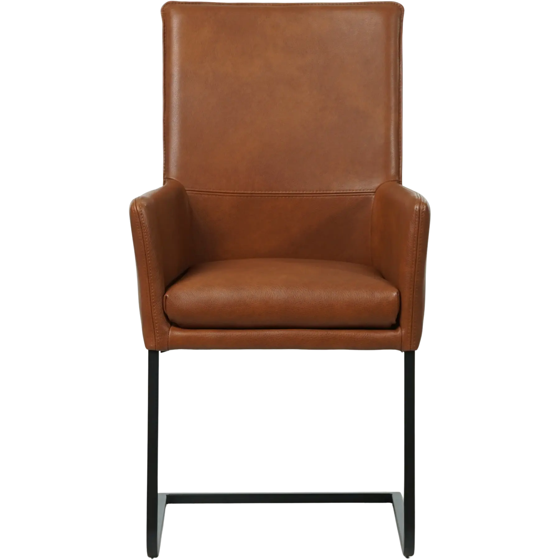 afbeelding van Leren eetkamerstoel Ruler - Granada Savannah (cognac) - Sledepoot staal vierkant zwart