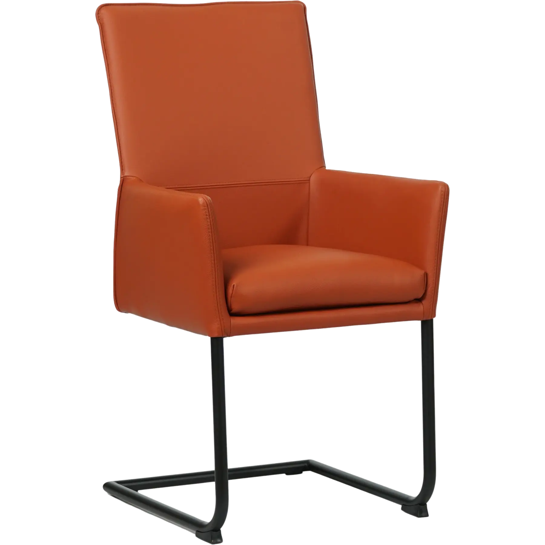 afbeelding van Leren eetkamerstoel Rumor - Toledo Cotto (cognac) - Sledepoot staal rond zwart