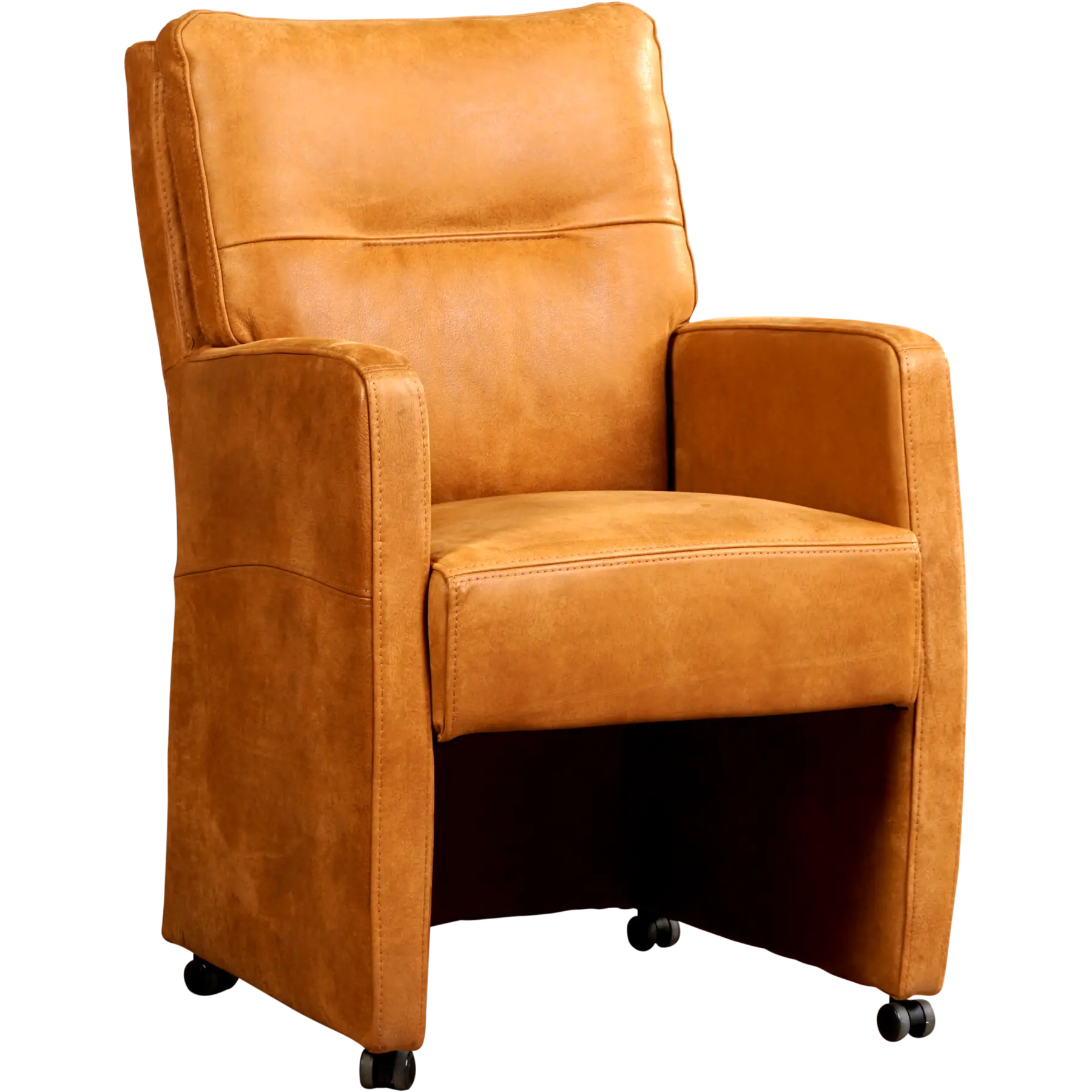 afbeelding van Leren eetkamerstoel Sharp - Kenia Cognac (cognac) - Met handgreep RVS