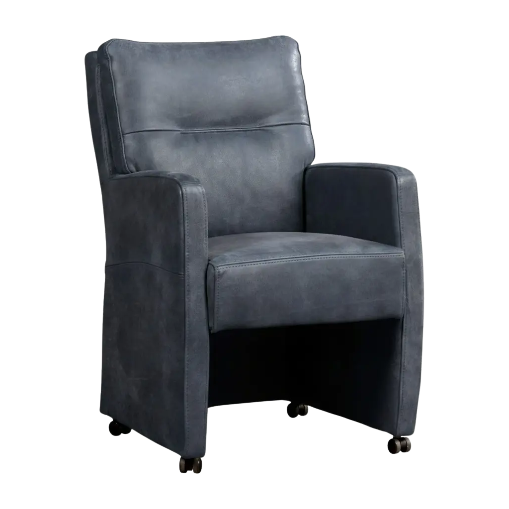 afbeelding van Leren eetkamerstoel Sharp - Kenia Denim (blauw) - Met handgreep zwart