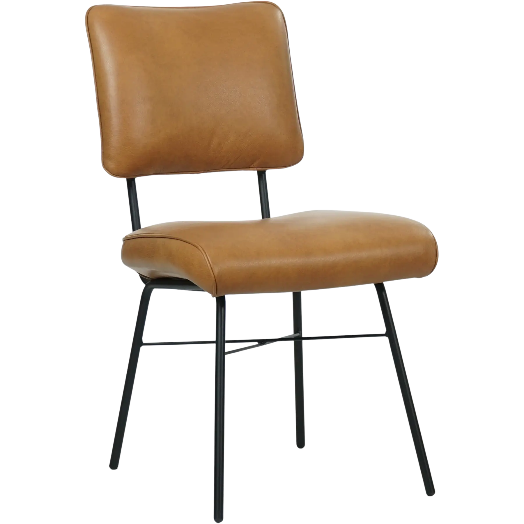 afbeelding van Leren eetkamerstoel Solid - Granada Sahara (cognac) - Poten staal rond zwart