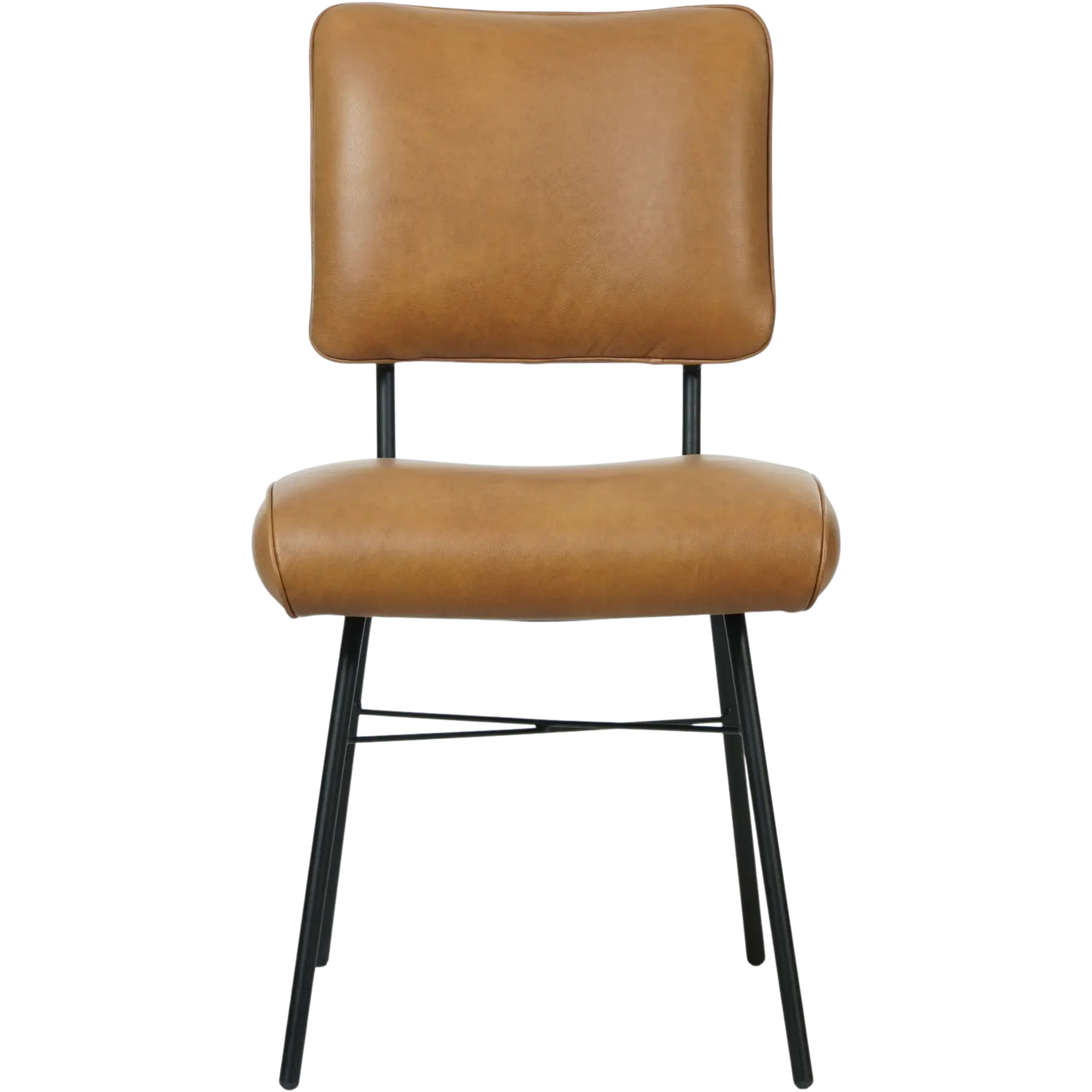 afbeelding van Leren eetkamerstoel Solid - Granada Sahara (cognac) - Poten staal rond zwart