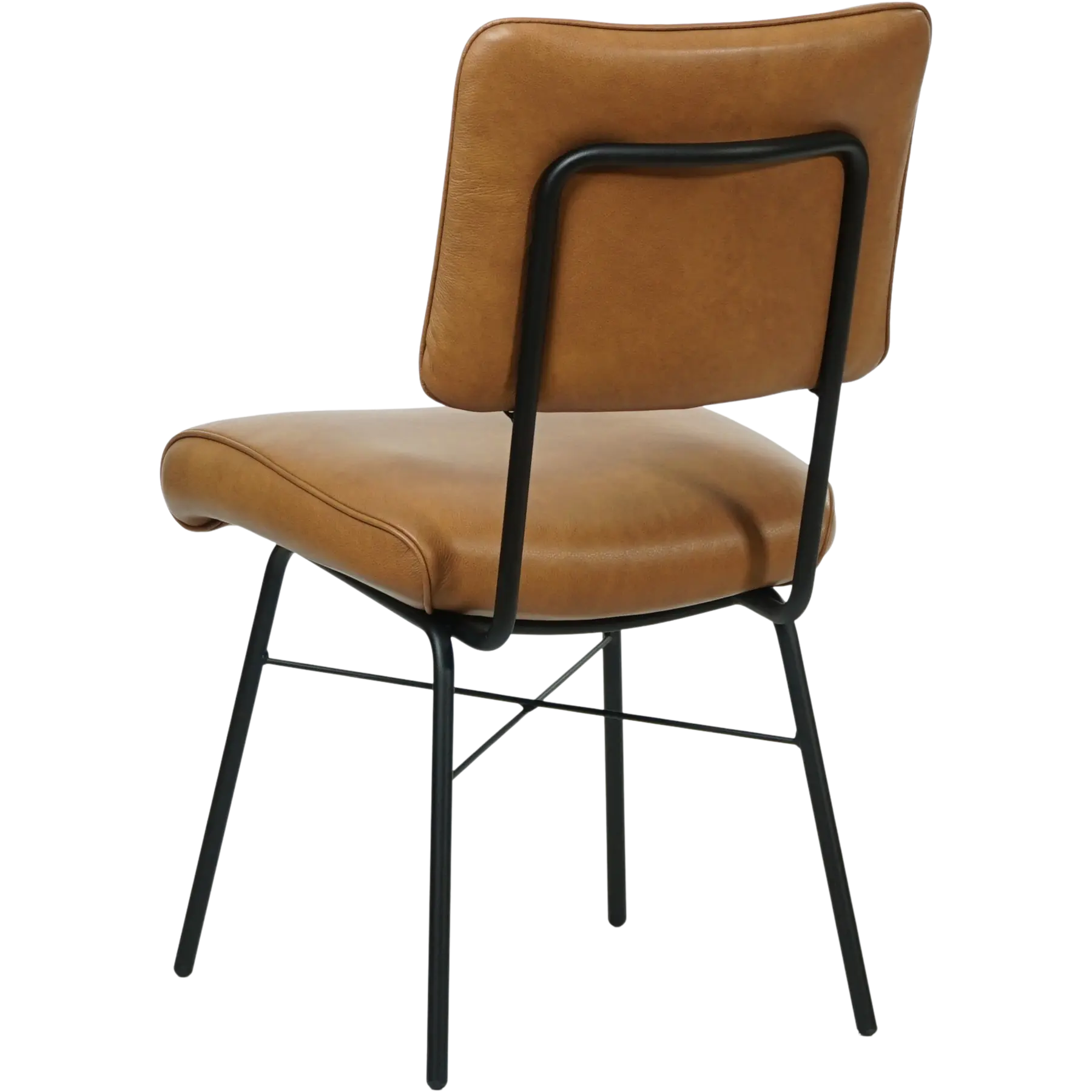 afbeelding van Leren eetkamerstoel Solid - Granada Sahara (cognac) - Poten staal rond zwart