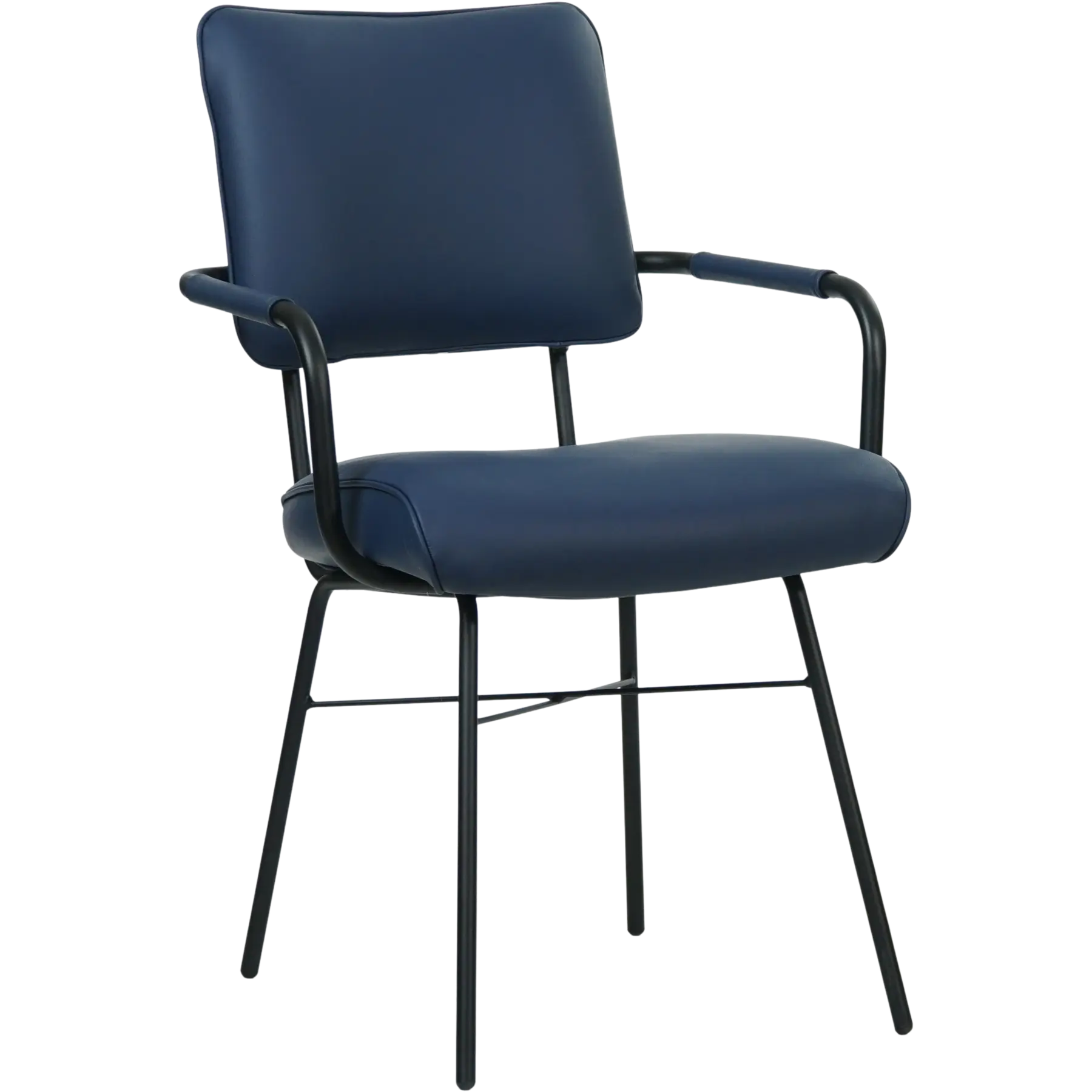 afbeelding van Leren eetkamerstoel Solid met armleuning - Hermes Kobalt (blauw) - Poten staal rond zwart