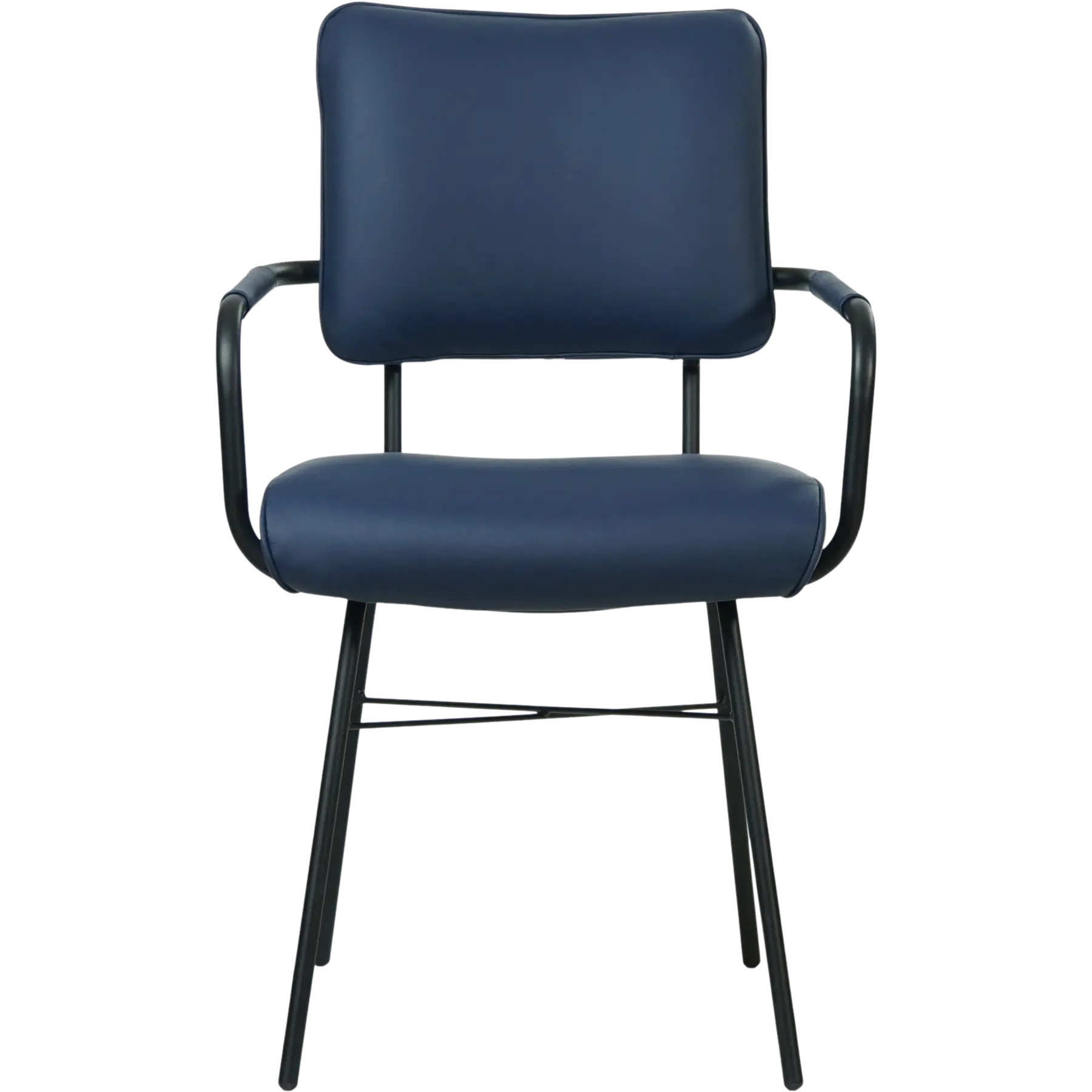 afbeelding van Leren eetkamerstoel Solid met armleuning - Hermes Kobalt (blauw) - Poten staal rond zwart