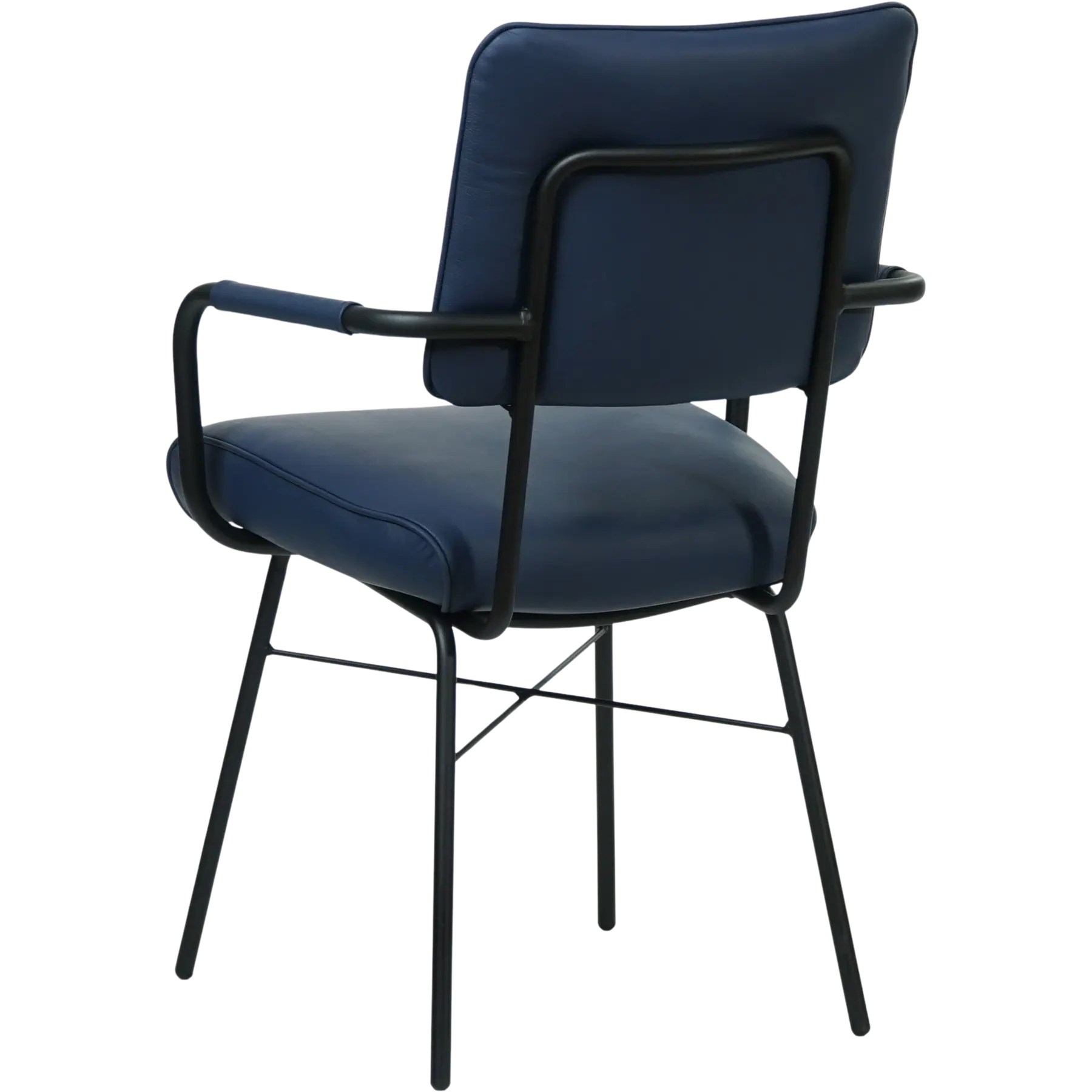 afbeelding van Leren eetkamerstoel Solid met armleuning - Hermes Kobalt (blauw) - Poten staal rond zwart