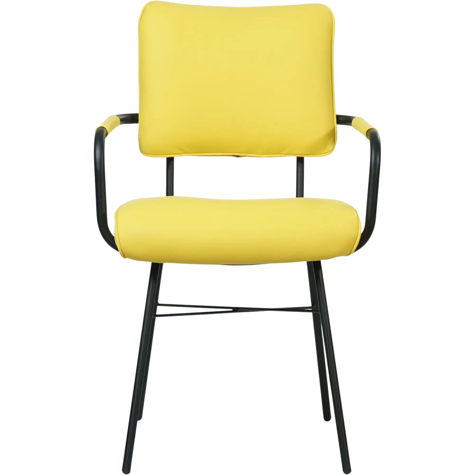 afbeelding van Leren eetkamerstoel Solid met armleuning - Hermes Yellow (felgeel) - Poten staal rond zwart