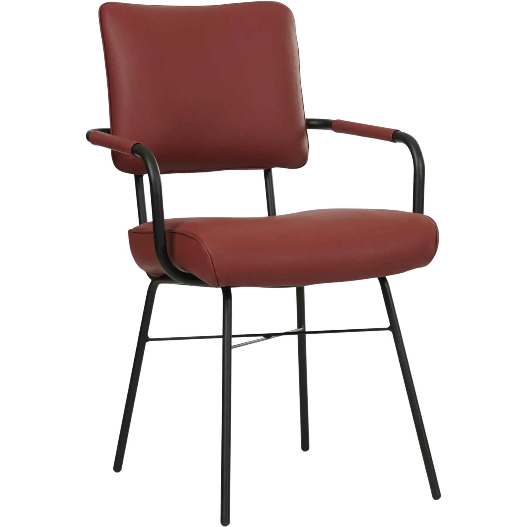 afbeelding van Leren eetkamerstoel Solid met armleuning - Toledo Cherry (rood) - Poten staal rond zwart